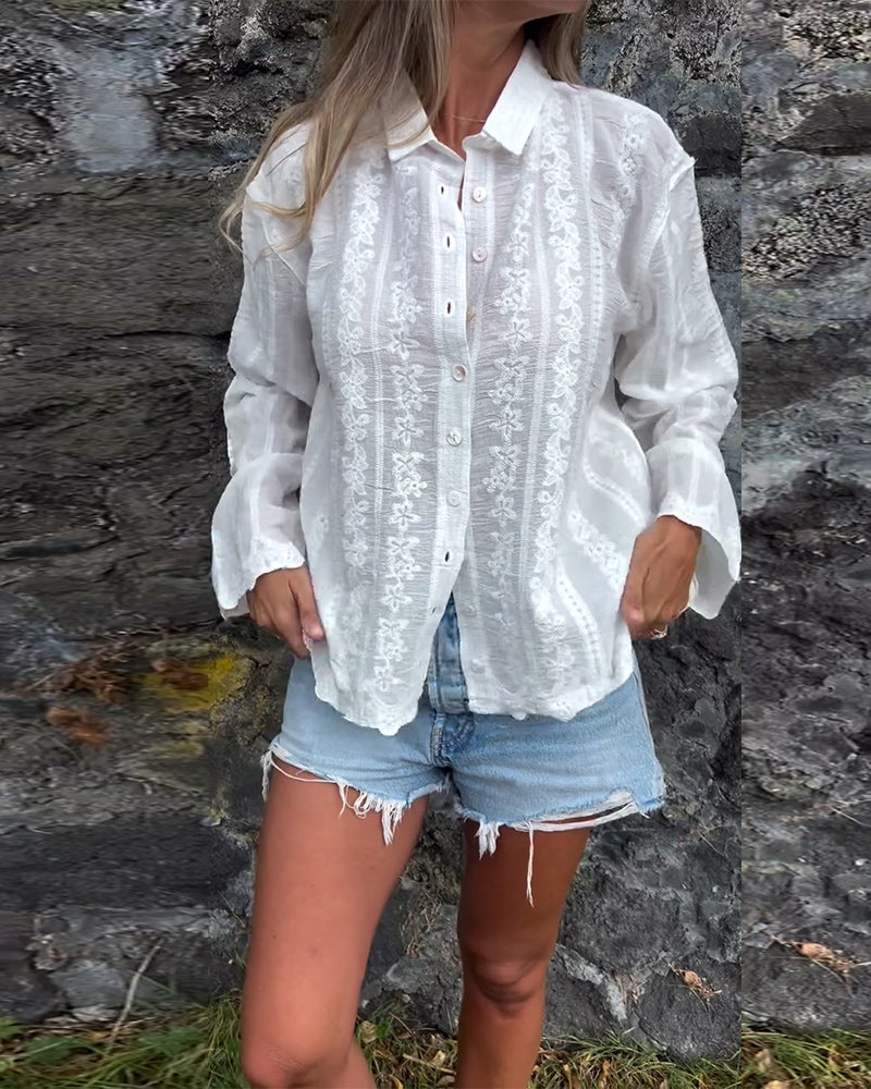 Physera | Holle geborduurde poloblouse – Casual katoenen top voor dames