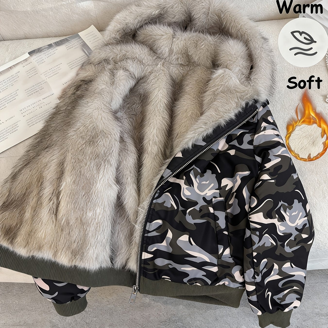 Veselina | Damesjas met capuchon en fleecevoering – Warme, harige winterjas, zachte casual bovenkleding