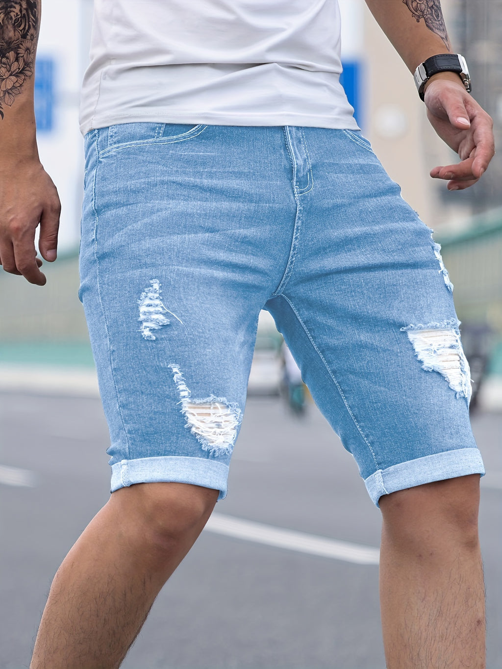 Calvion | Heren Casual Denim Shorts – Slim Fit Zomerjeans met Zakjes voor Dagelijks Gebruik