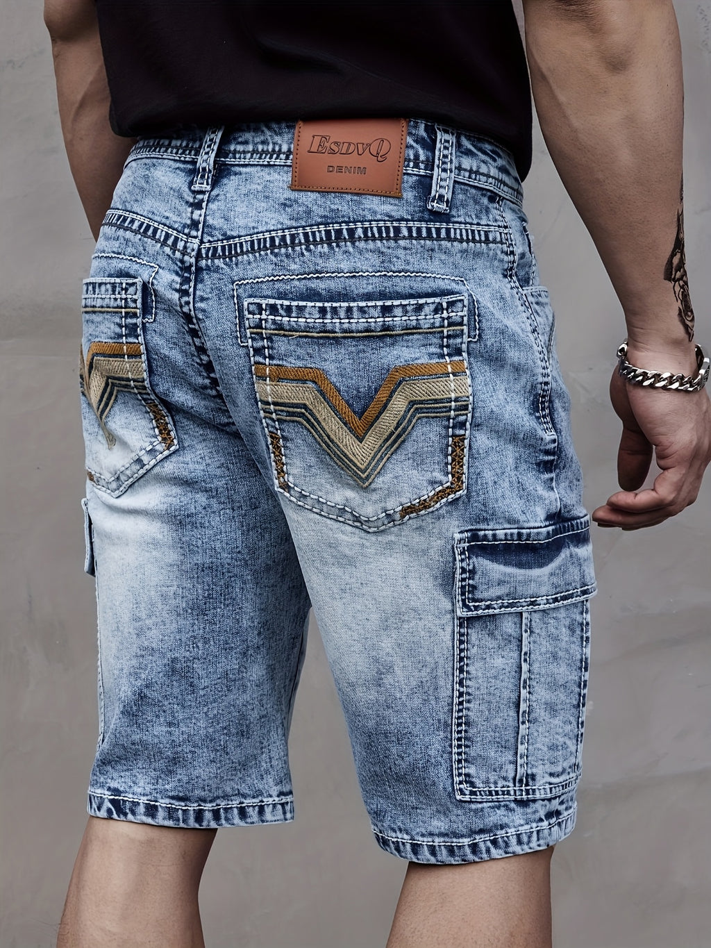 Tyrion | Heren-stretchdenimshort met meerdere zakken en geborduurde, stevige stiksels