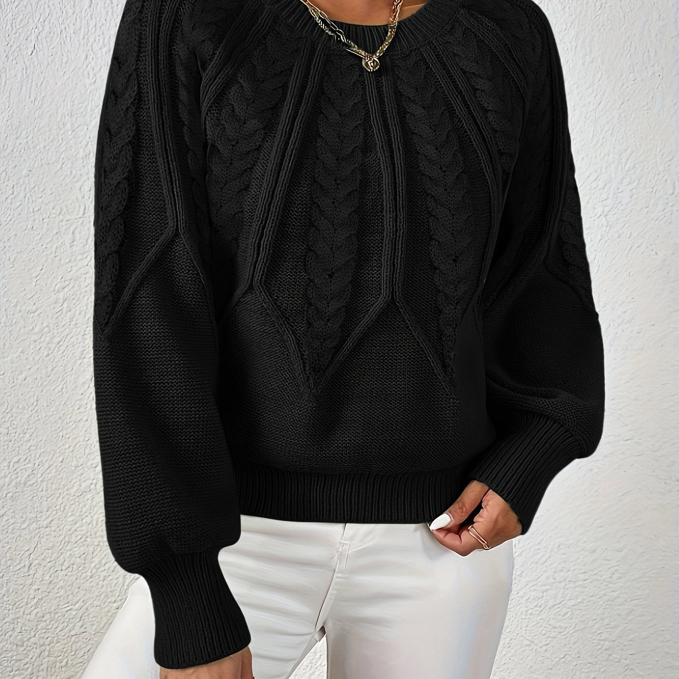 Kalyth | Damen-Zopfstrickpullover mit Laternenärmeln – Elegantes Strickoberteil für Herbst und Winter