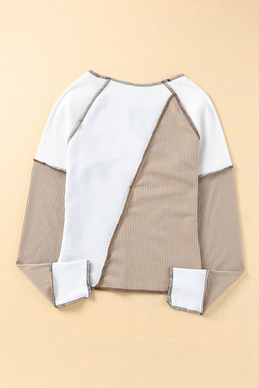 Irixella | Dames Geribde Top – Aansluitend Shirt met Asymmetrische Naden en Colorblock Afwerking