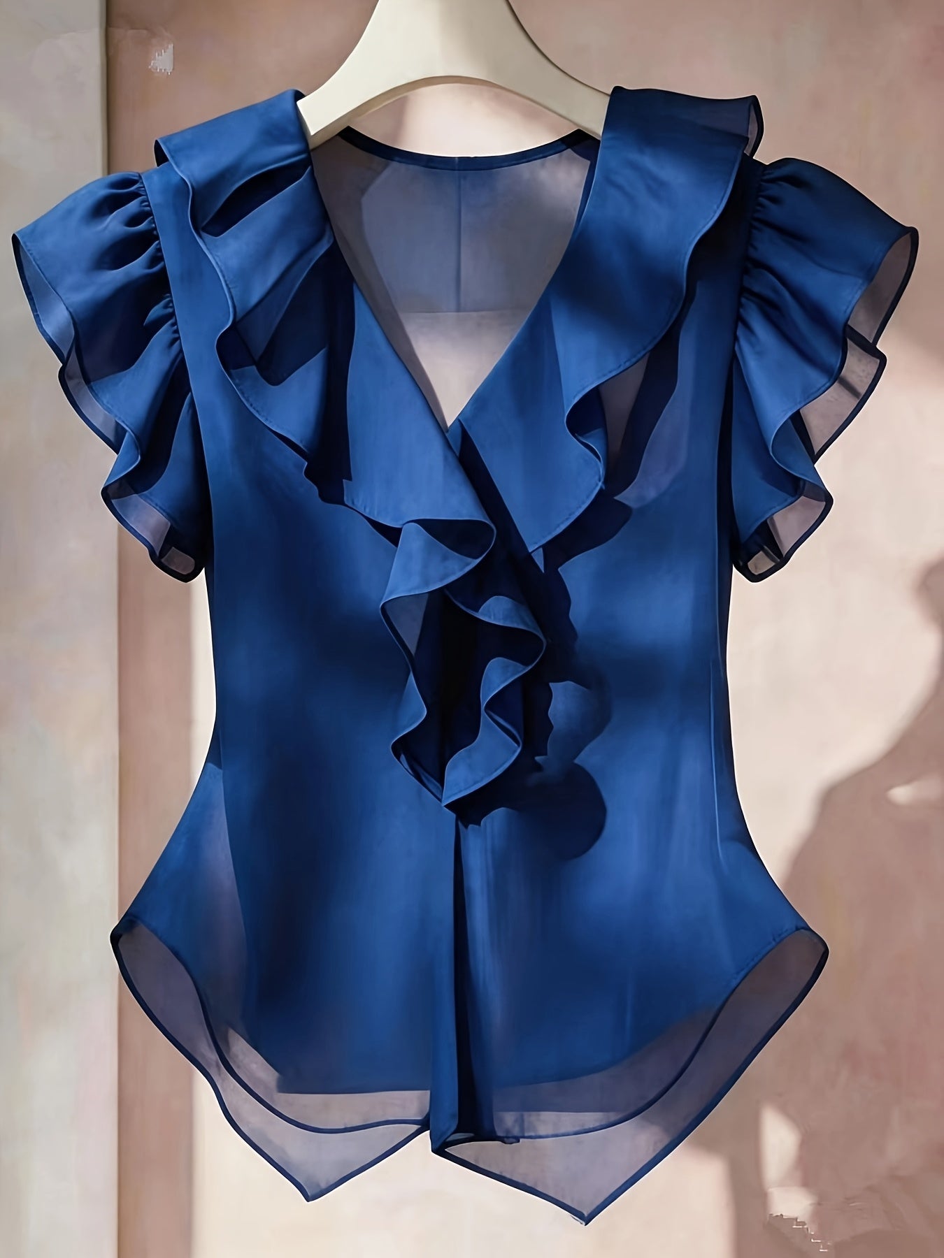 Emia | Dames chiffon blouse met ruches en korte mouwen – Franse stijl top, elegante lichte casual blouse