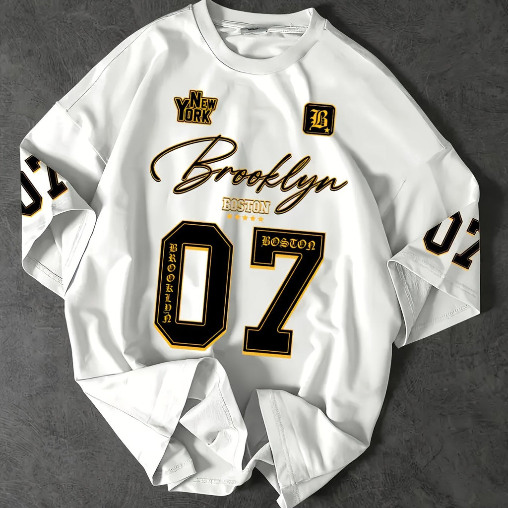 Isen | Heren T-shirt met grafische print Brooklyn 07, oversized pasvorm, casual streetwear