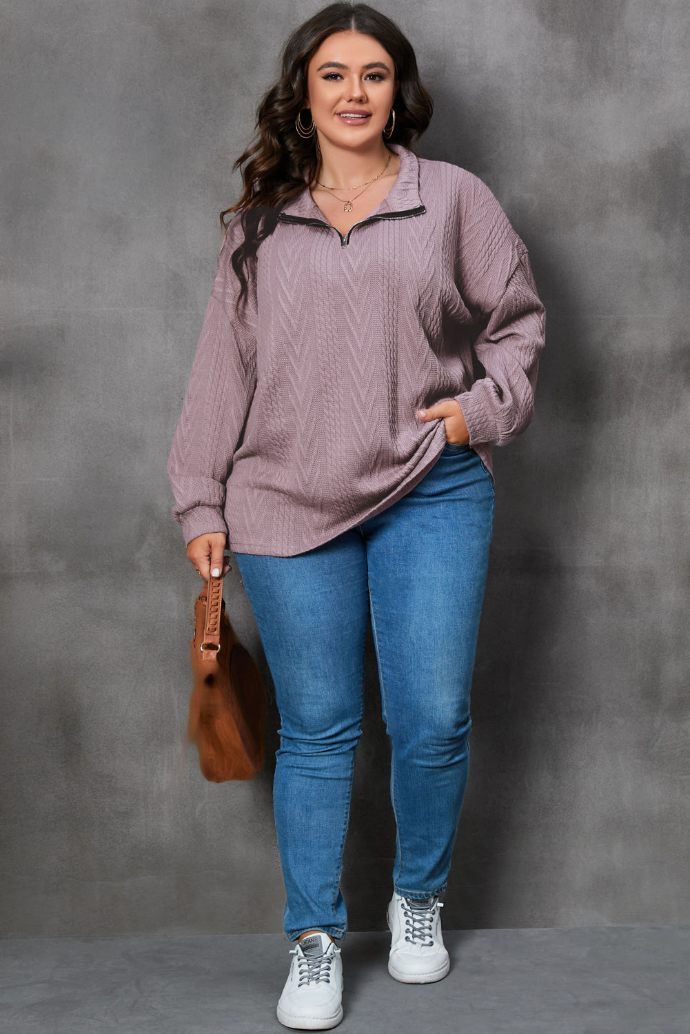 Kylina | Pull femme en maille, coupe oversize et demi-zip - Pull épais et confortable à col montant