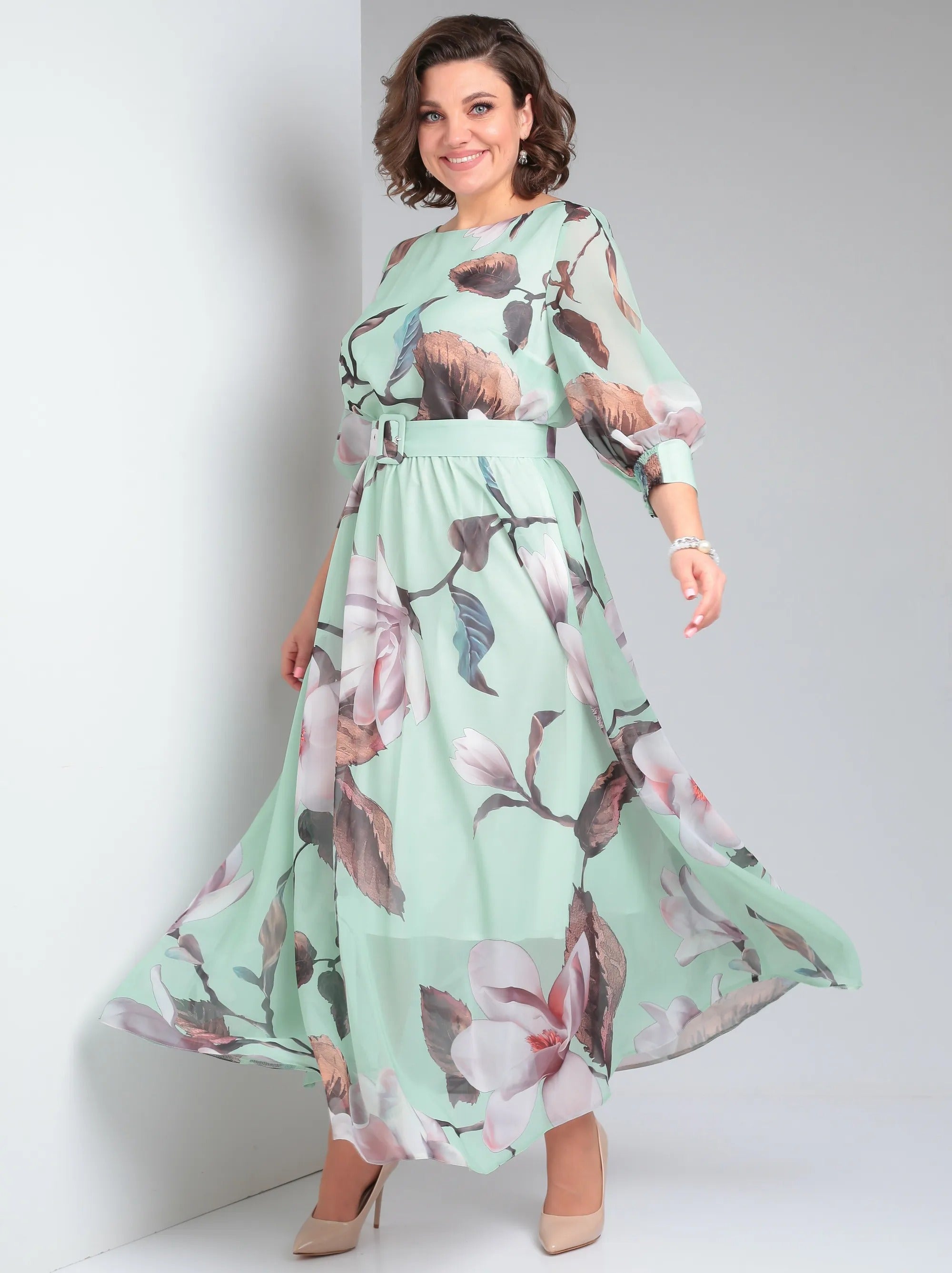 Nirae | Boho-jurk met bloemenprint  Elegante lange damesjurk met riem