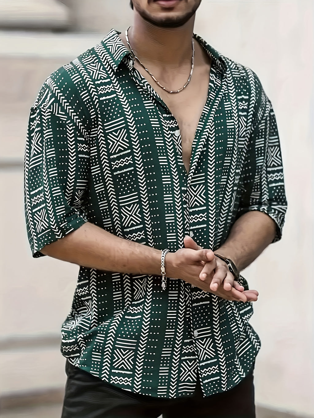 Tyvor | Herenoverhemd met etnische print – Zomers, casual overhemd met korte mouwen en knopen