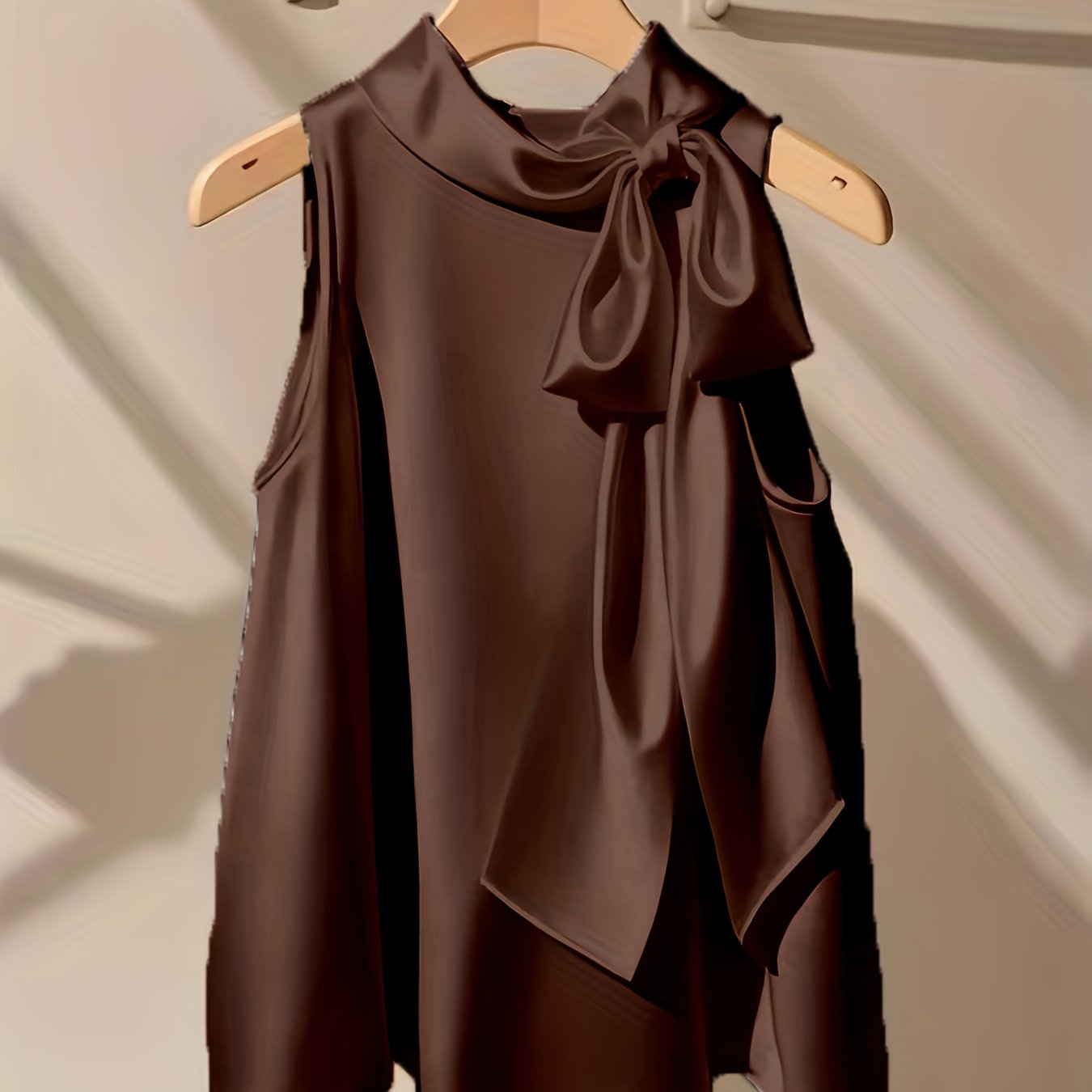Azae | Mouwloze damesblouse met strik, elegant, effen, ronde hals
