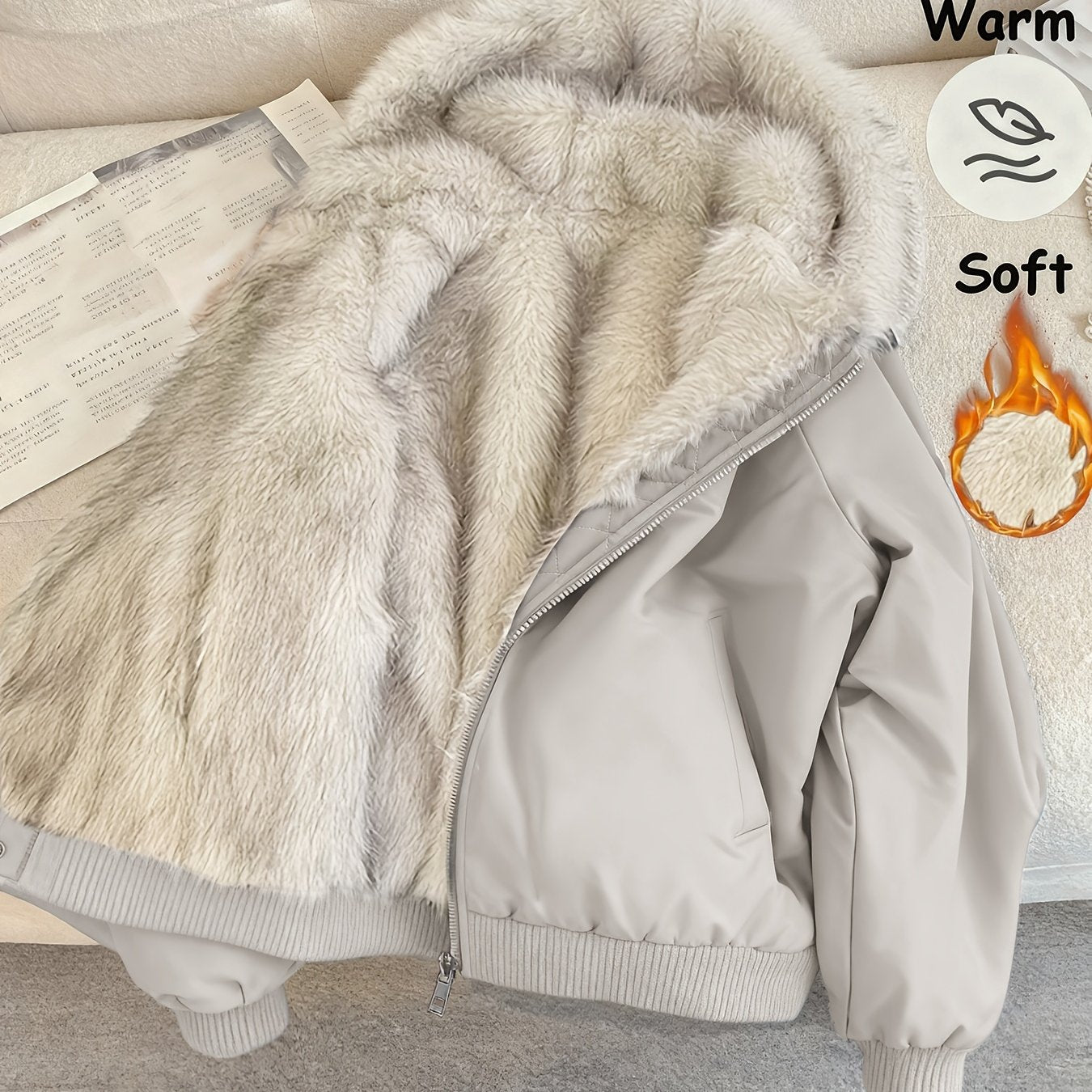 Veselina | Damesjas met capuchon en fleecevoering – Warme, harige winterjas, zachte casual bovenkleding