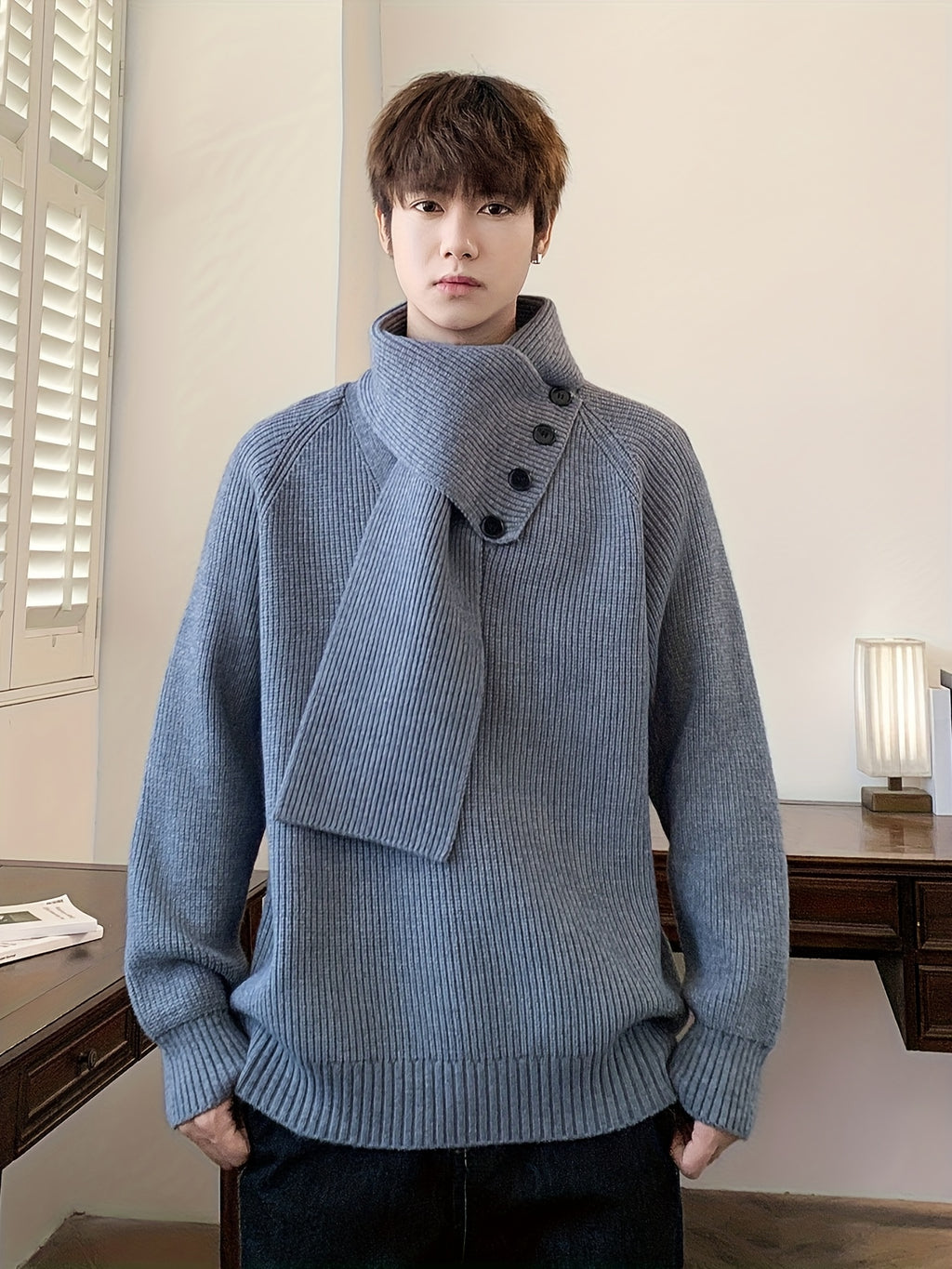 Saelric | Zachte thermische pullover voor heren – Losse pasvorm, ontwerp met knoopsluiting, casual en winterbreiwerk