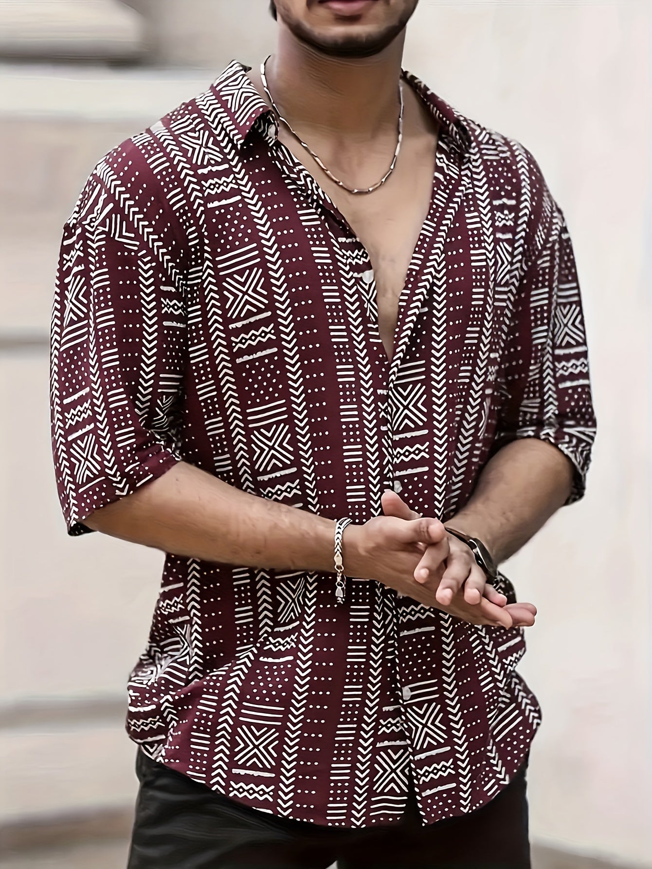 Tyvor | Herenoverhemd met etnische print – Zomers, casual overhemd met korte mouwen en knopen