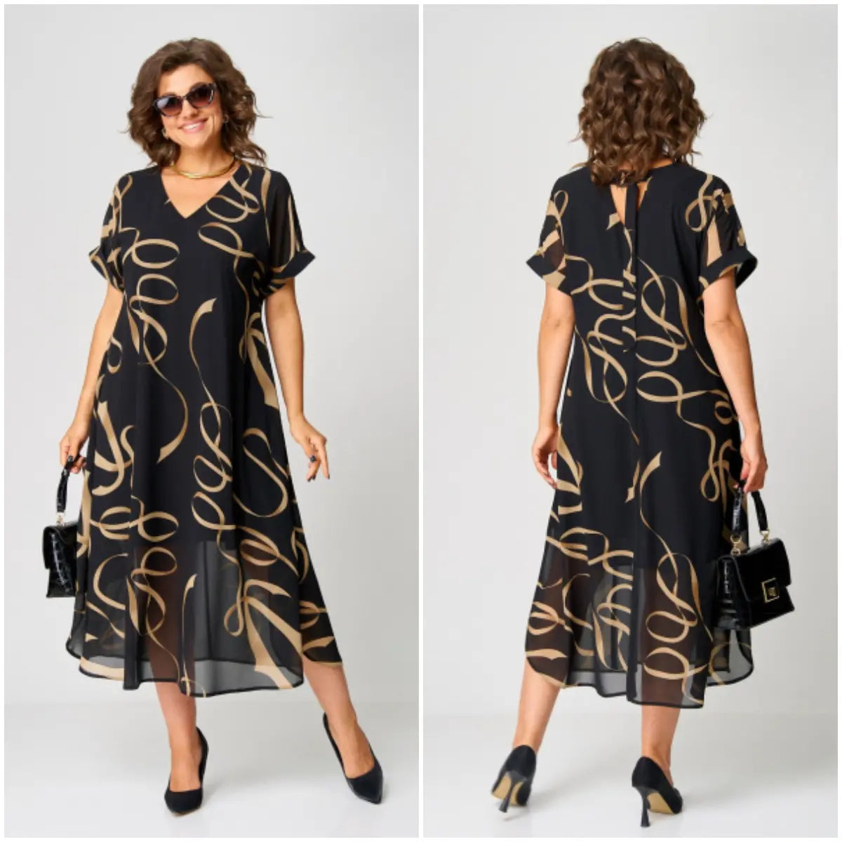 Hynira | Chiffonjurk in grote maten – Elegante, soepel vallende maxi-jurk