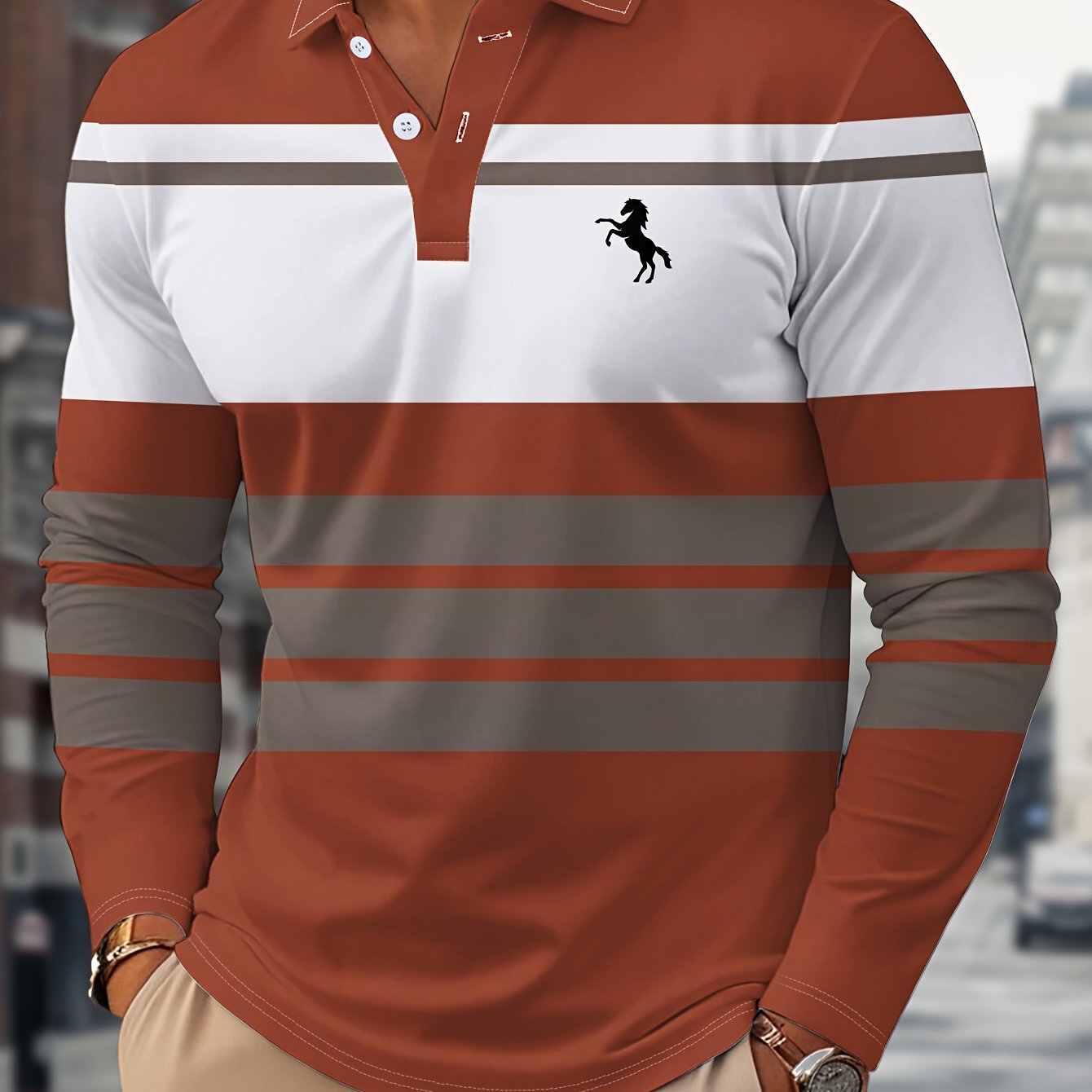 Radovan | Langärmeliges, gestreiftes Poloshirt – Atmungsaktives Button-Down-Hemd für Business und Freizeit