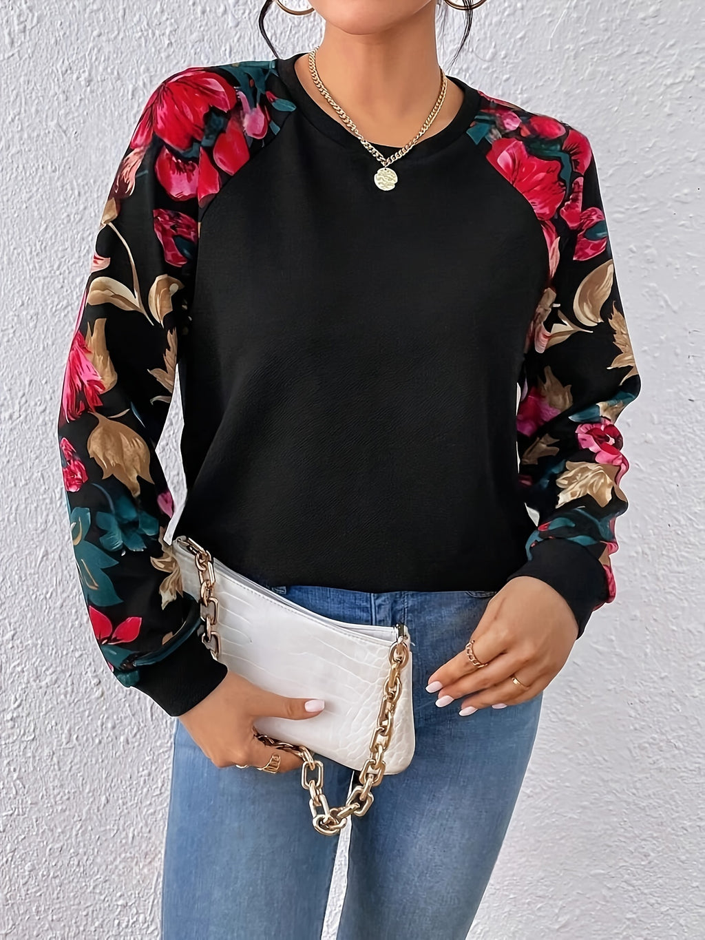 Peonia | Dames sweatshirt met raglanmouwen en elegante bloemenprint – Casual trui met lange mouwen