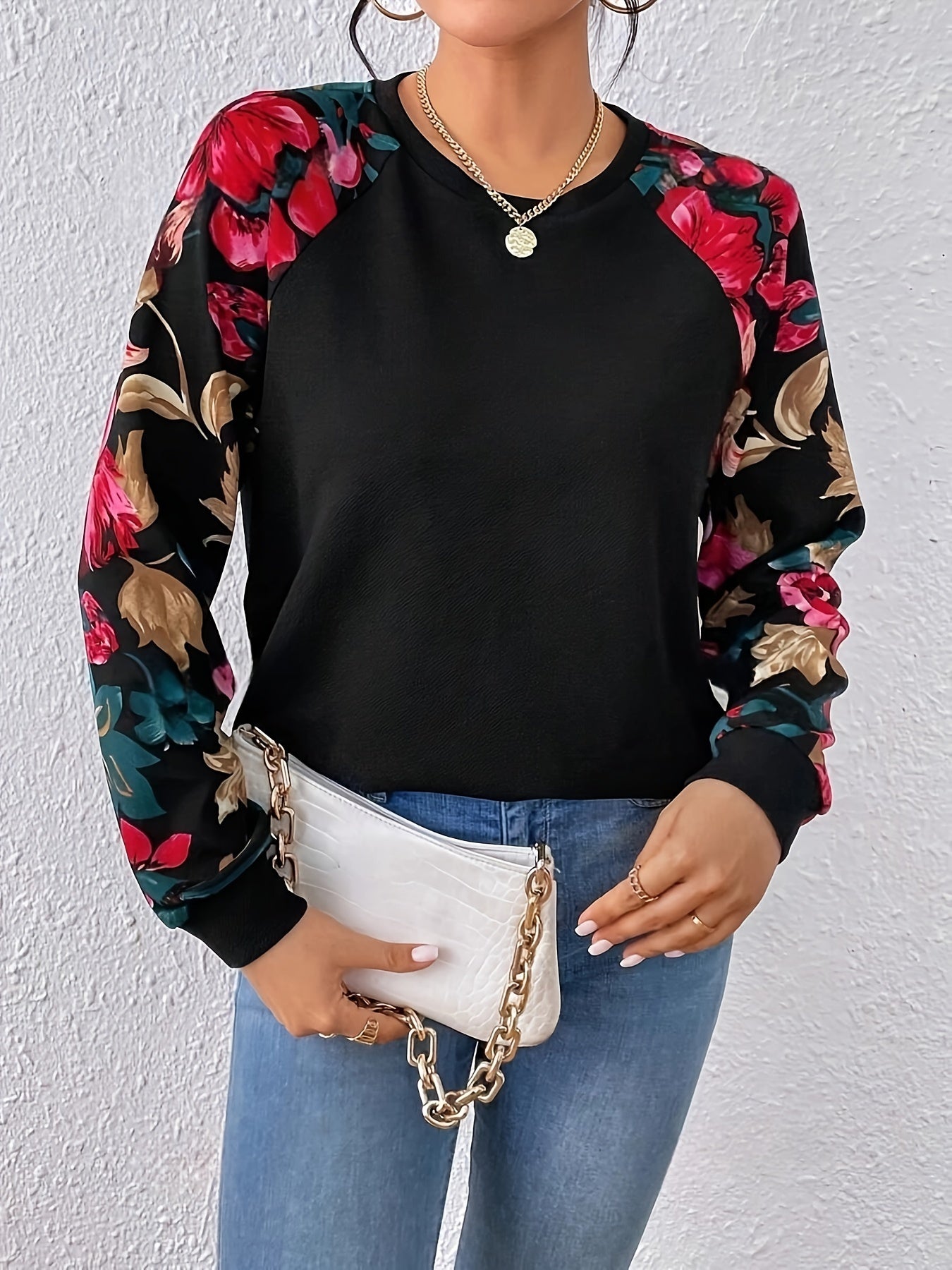 Peonia | Dames sweatshirt met raglanmouwen en elegante bloemenprint – Casual trui met lange mouwen