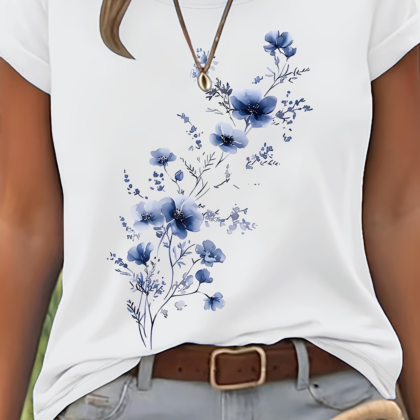 Vionyxen | Dames-T-shirt met bloemenprint in aquarelstijl – Casual zomertop