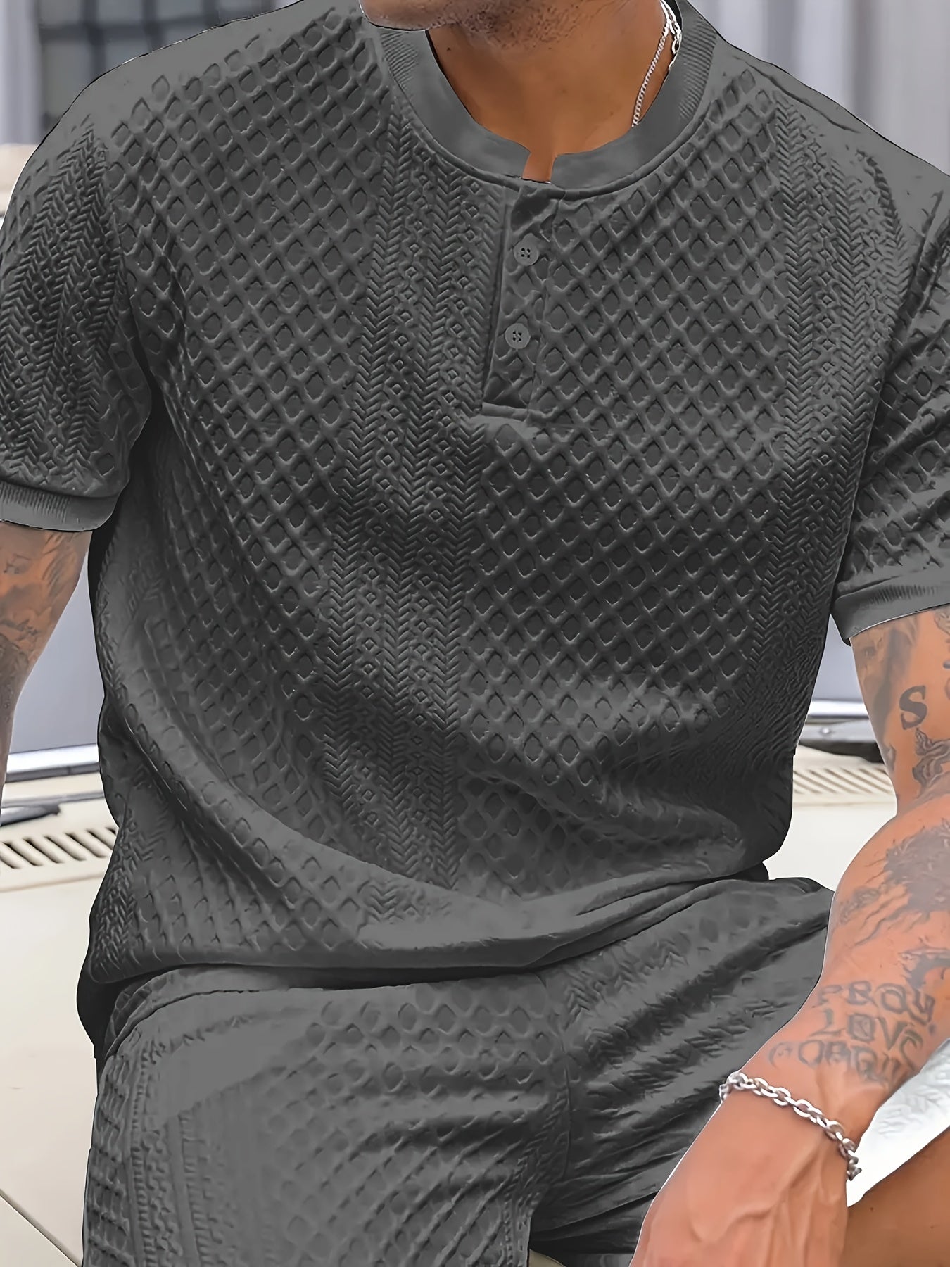 Damjan | Lässiges Business-Henley-Polohemd für Herren – Jacquard-Kragen