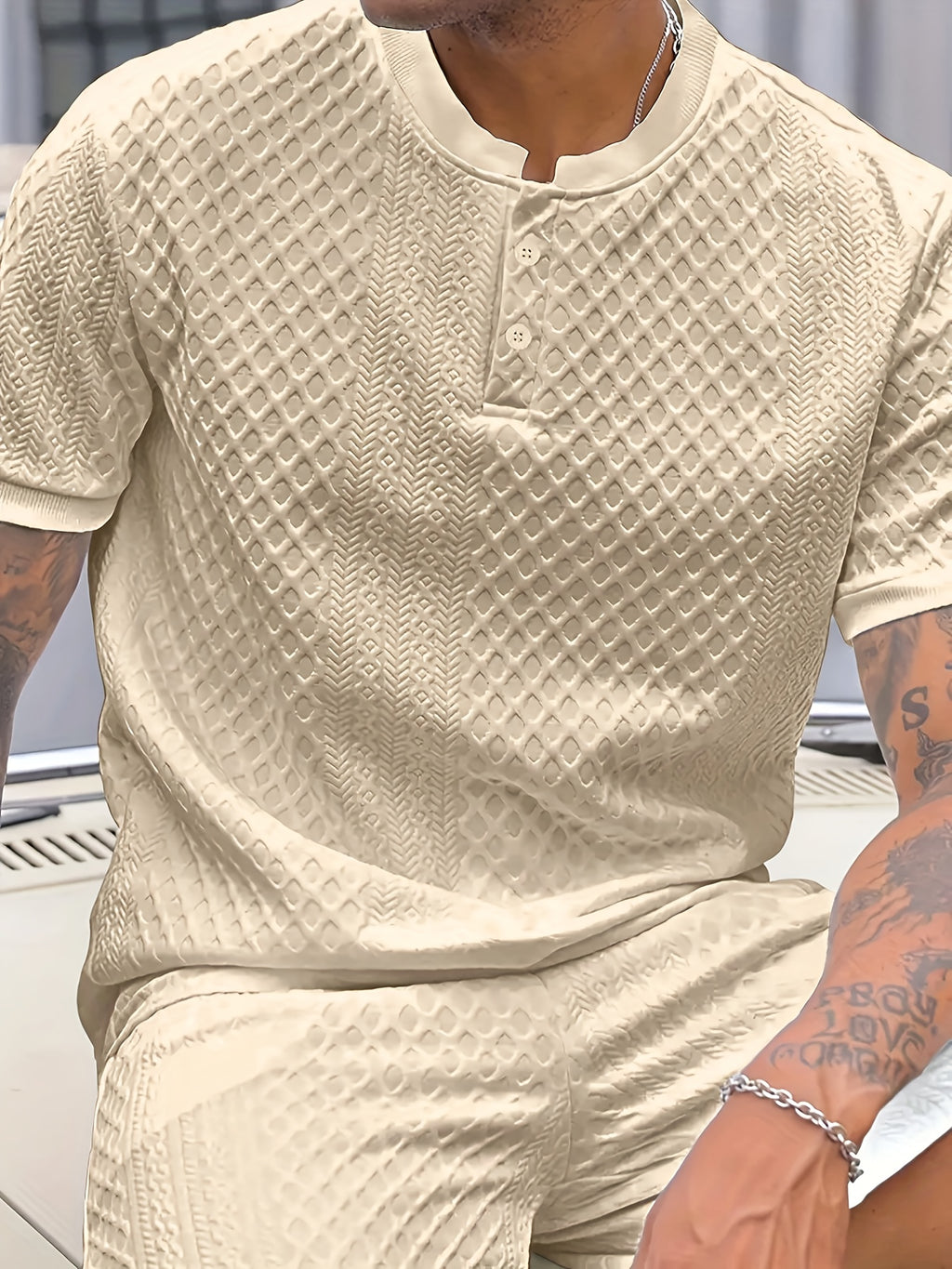 Damjan | Lässiges Business-Henley-Polohemd für Herren – Jacquard-Kragen