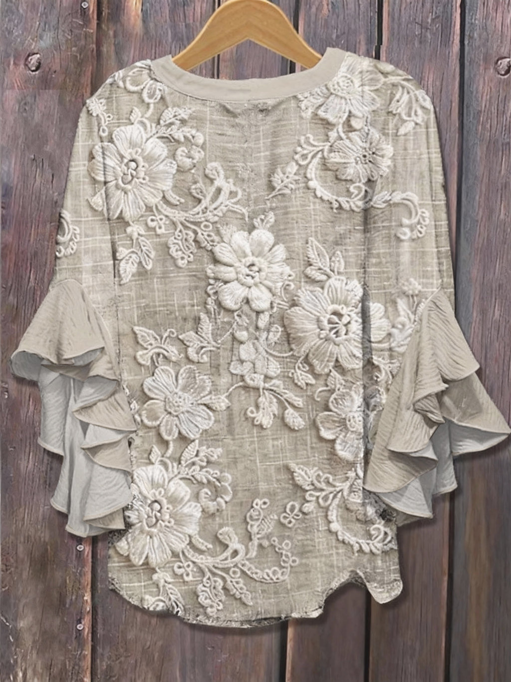 Avalyss | Damesblouse met print en volantmouwen – Casual, ruimvallende pullover