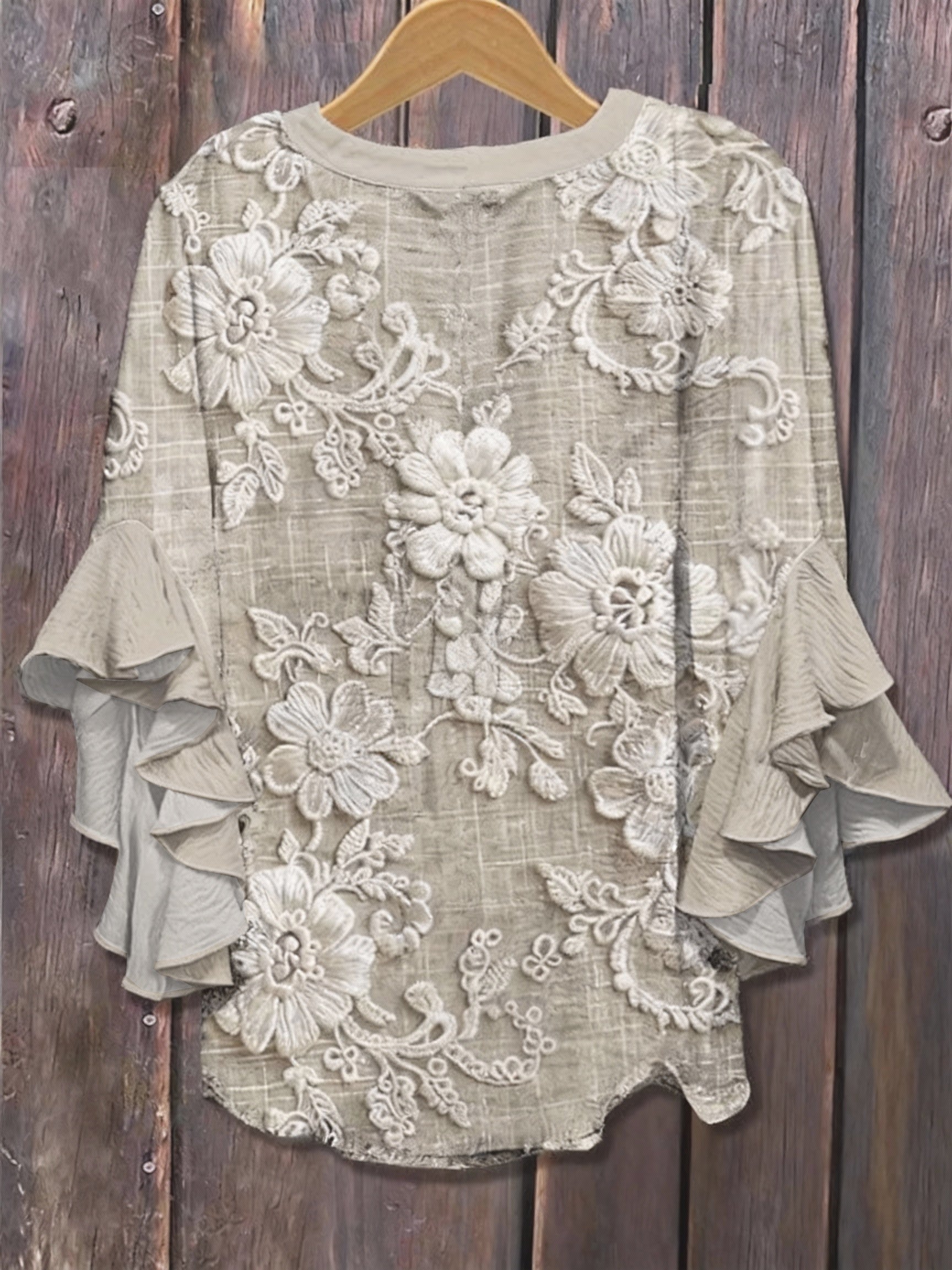 Avalyss | Damesblouse met print en volantmouwen – Casual, ruimvallende pullover