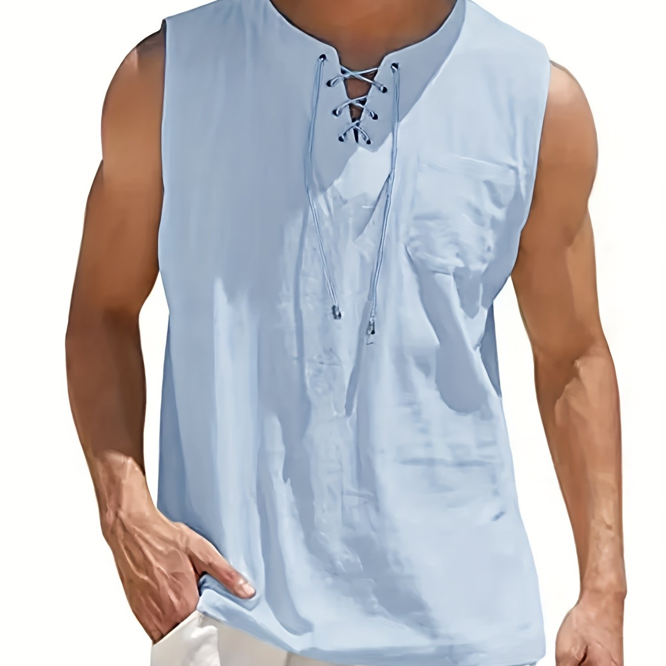 Morten | Ärmelloses Herren-Tanktop aus Baumwoll-Leinen-Mischgewebe mit V-Ausschnitt – Leichtes Sommer-T-Shirt