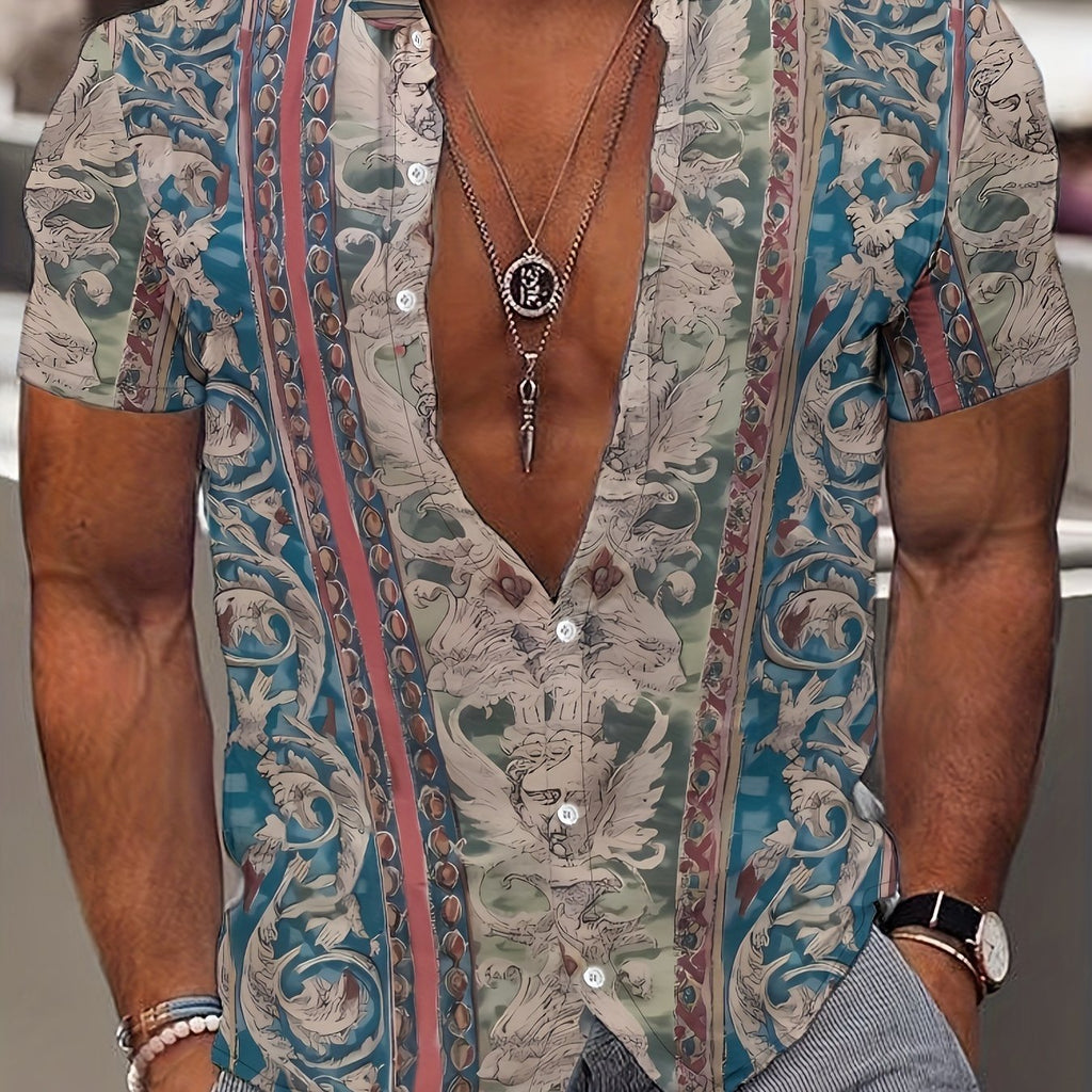 Zaythor | Overhemd met korte mouwen – bloemen retro print, zomers casual overhemd