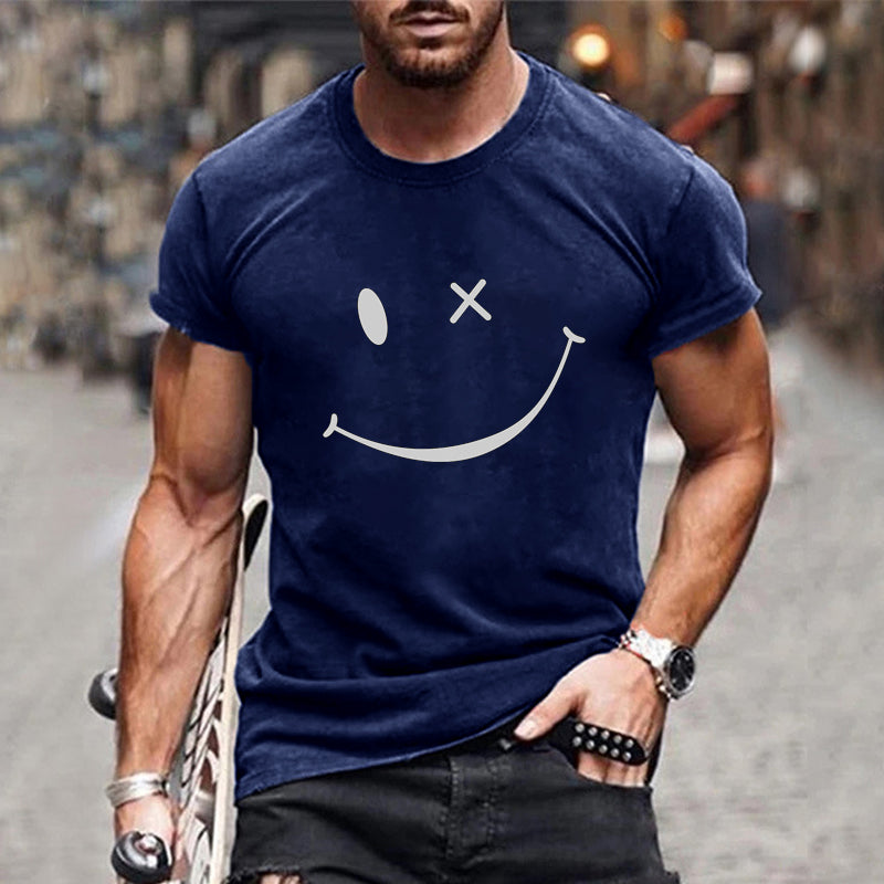 Ylvar | Vintage T-shirt voor heren met smileyprint – korte mouwen, ronde hals, casual katoenen T-shirt