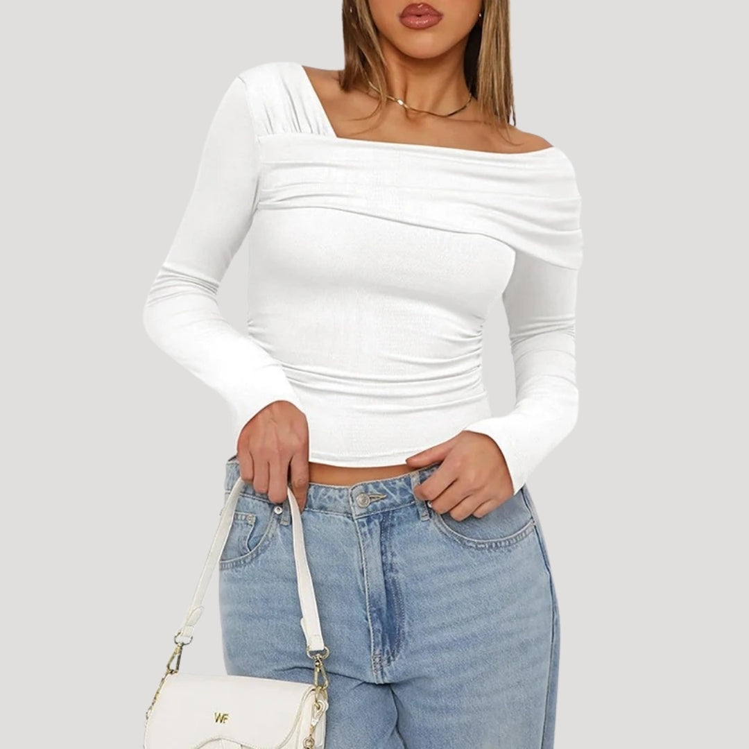 Valivonne | Off-shoulder Bardot-top voor dames – Elegante casual blouse met lange mouwen