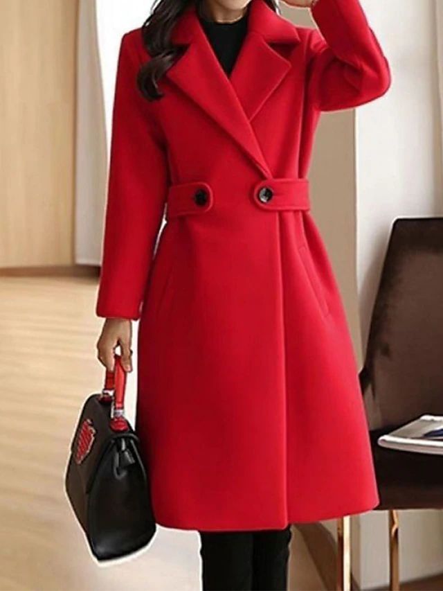 Lyvara | Manteau d'hiver en laine pour femme avec ceinture – Vêtement d'extérieur chaud, ajusté, décontracté et élégant