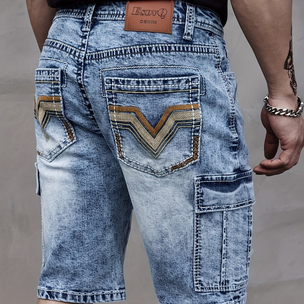 Tyrion | Heren-stretchdenimshort met meerdere zakken en geborduurde, stevige stiksels