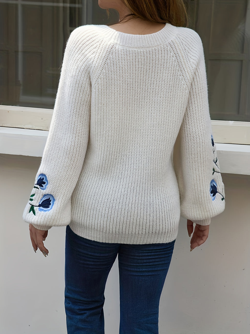 Jessa | Gebreide trui met bloemenborduursel voor dames – pullover