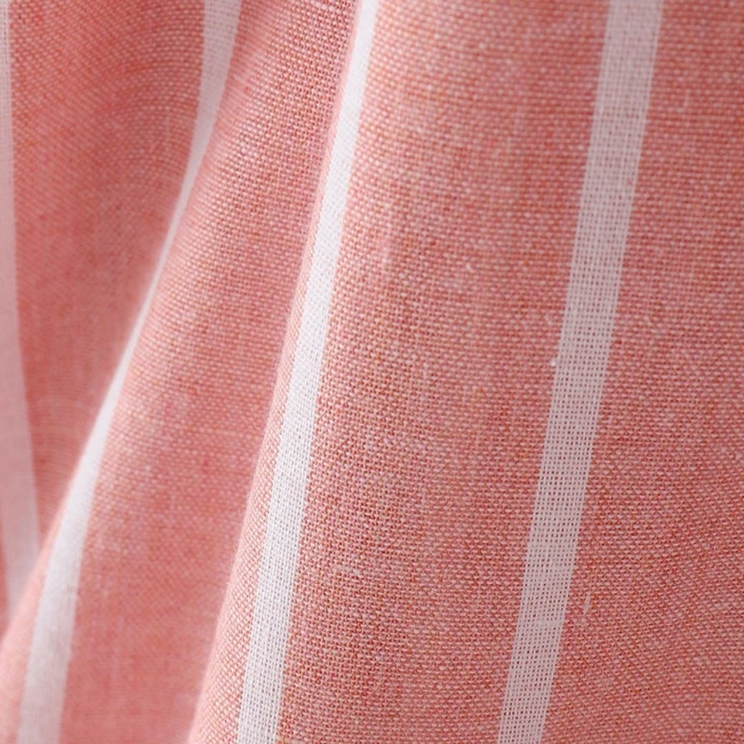 Nysera | Gestreepte Midi Overhemdjurk – Taillering, Casual Zomerjurk met Halflange Mouwen