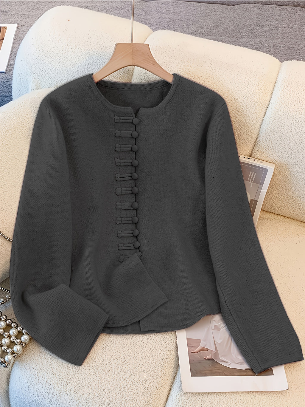 Sylindra | Dames herfst-winter tweedelige set – losse vest-trui en halflange rok met elastische tailleband