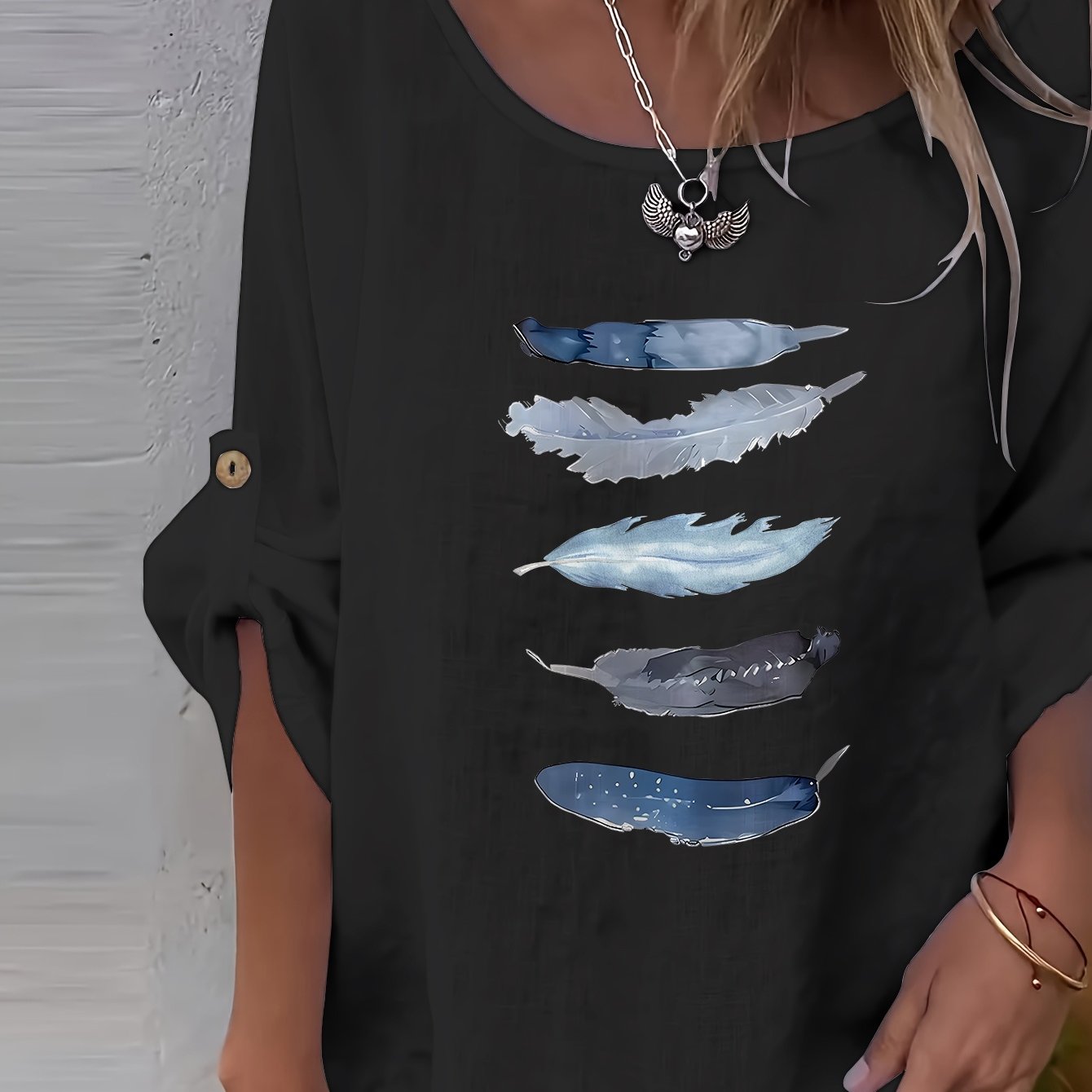 Myrala | Damesblouse met print en knopen – Casual shirt met ronde hals en losse pasvorm