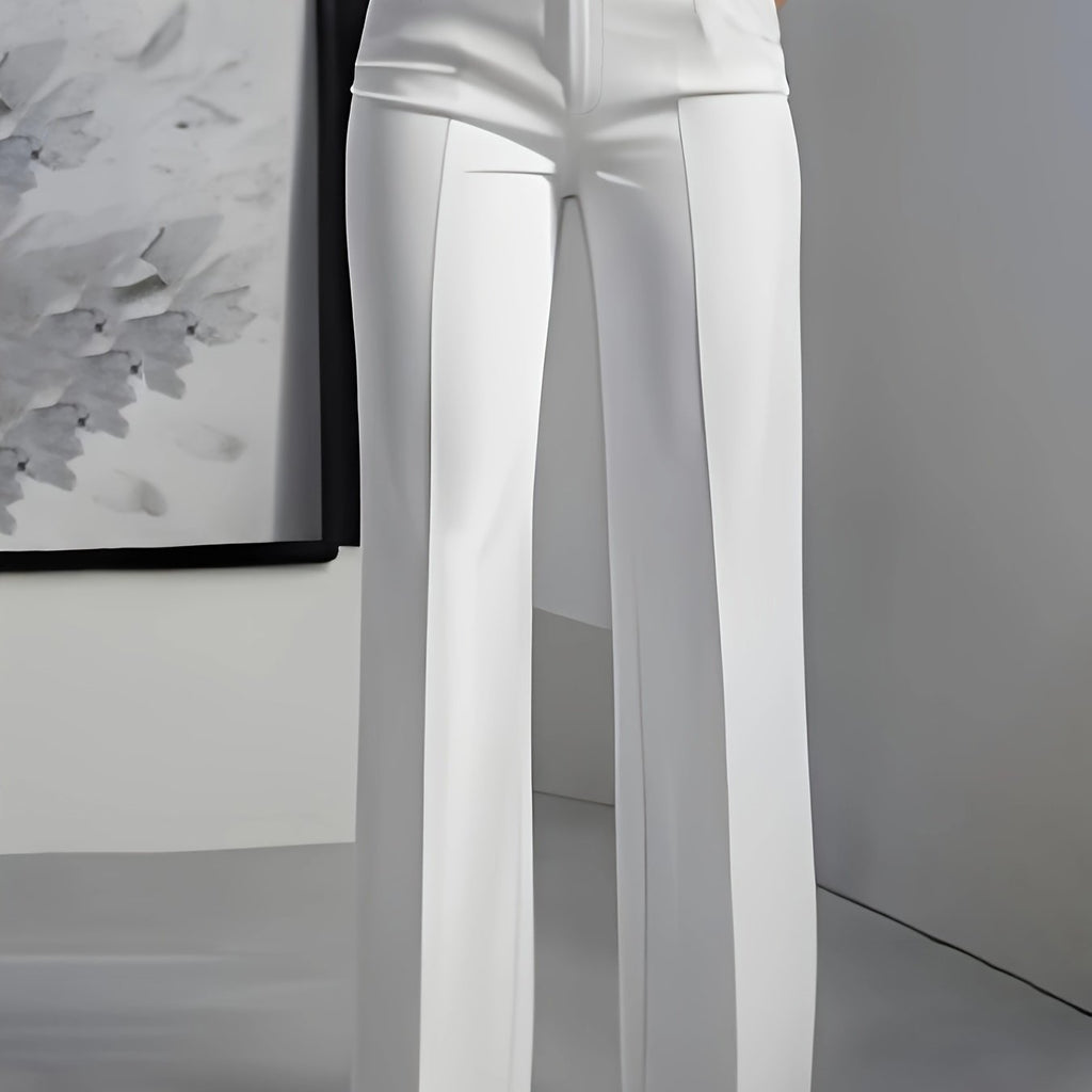 Oralia | Elegante Damenhose mit weitem Bein – Gerade geschnittene, hochgeschnittene Hose mit Knopfverschluss