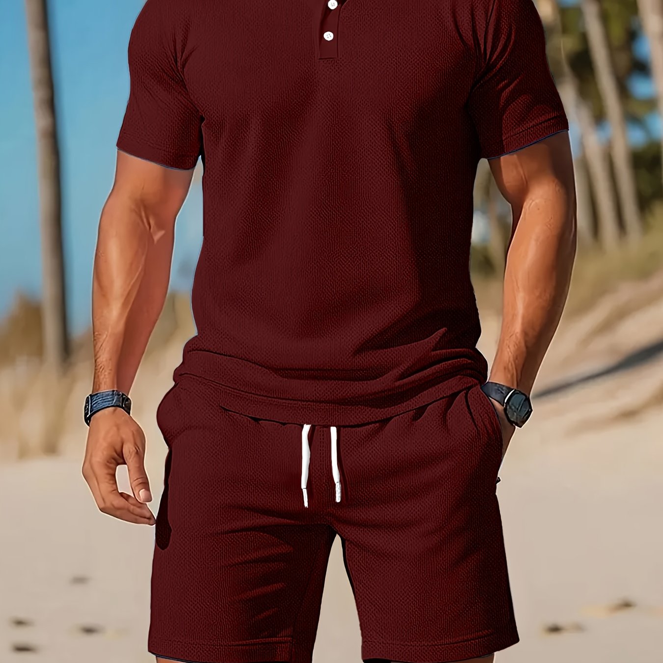 Thorsten | Herren-Poloshirt und Shorts mit Kordelzug, einfarbig - lässige Sportbekleidung