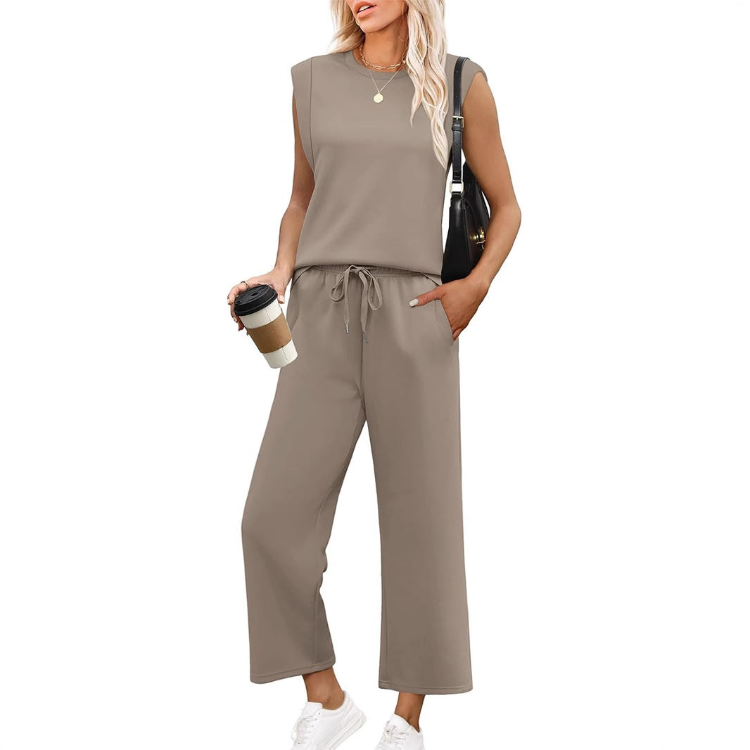 Orlira | Tweedelige set voor dames: casual top met korte mouwen en broek met wijde pijpen