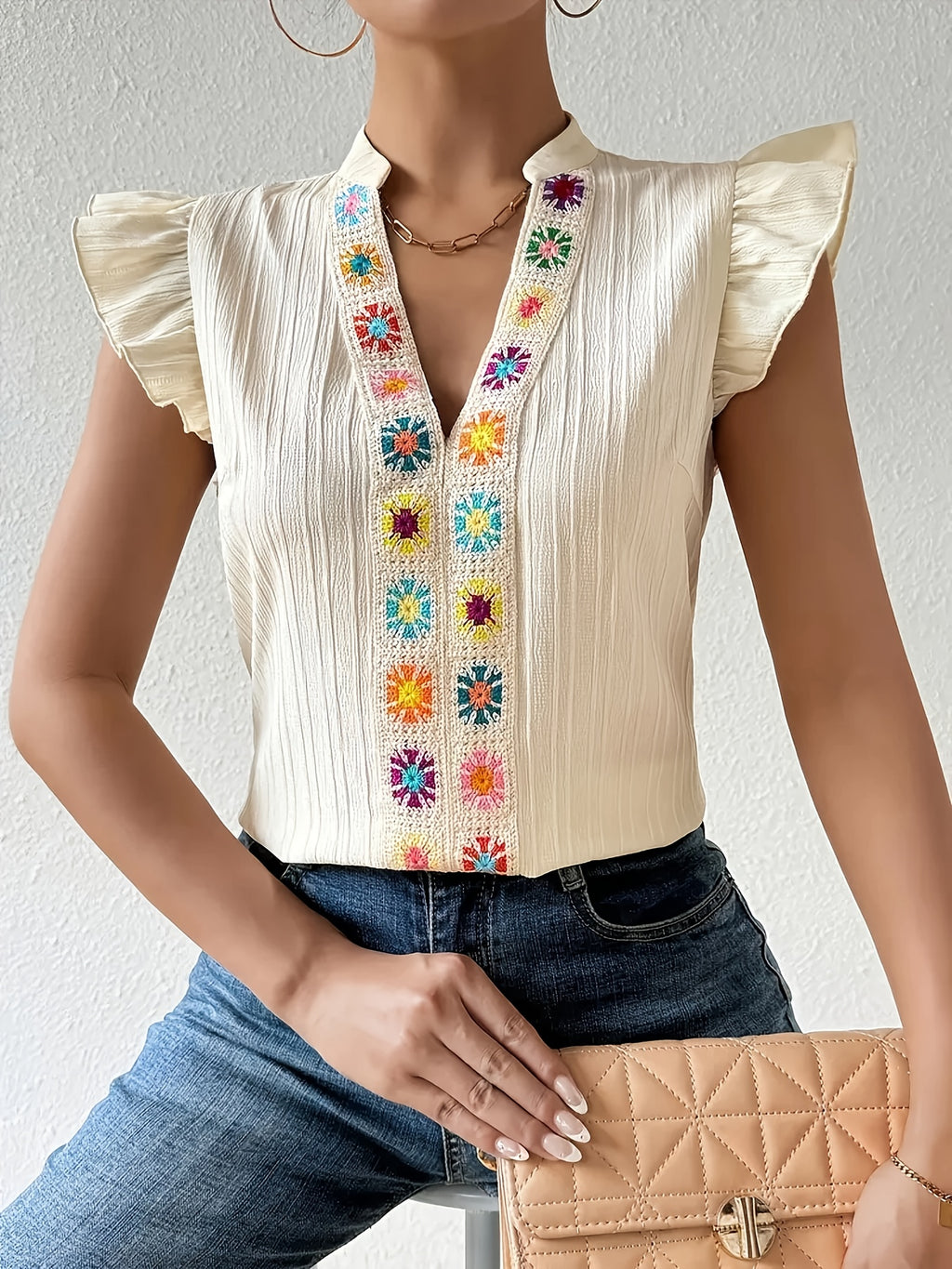 Ondine | Damesblouse met gerimpelde revers – Elegant overhemd in patchworkstijl