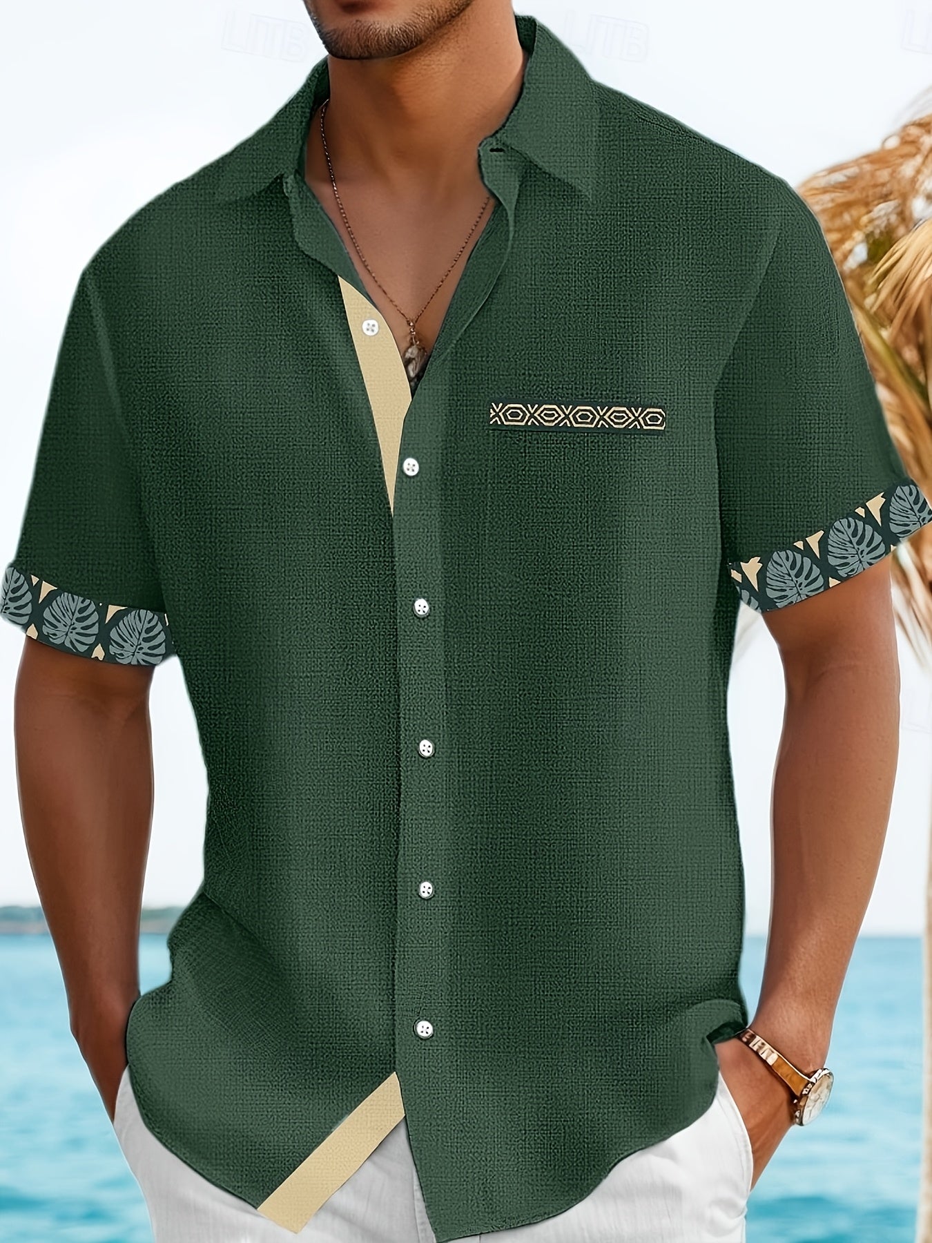 Wrenz | Herenoverhemd met patchworkprint – Casual overhemd met korte mouwen, revers en borstzak