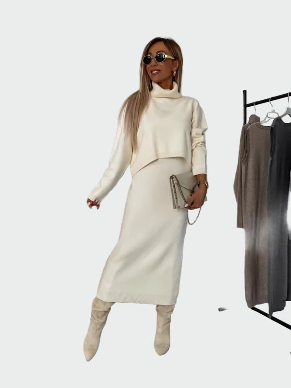 Halyria | Kasjmierjurk en coltrui voor dames – zachte, stijlvolle gebreide set