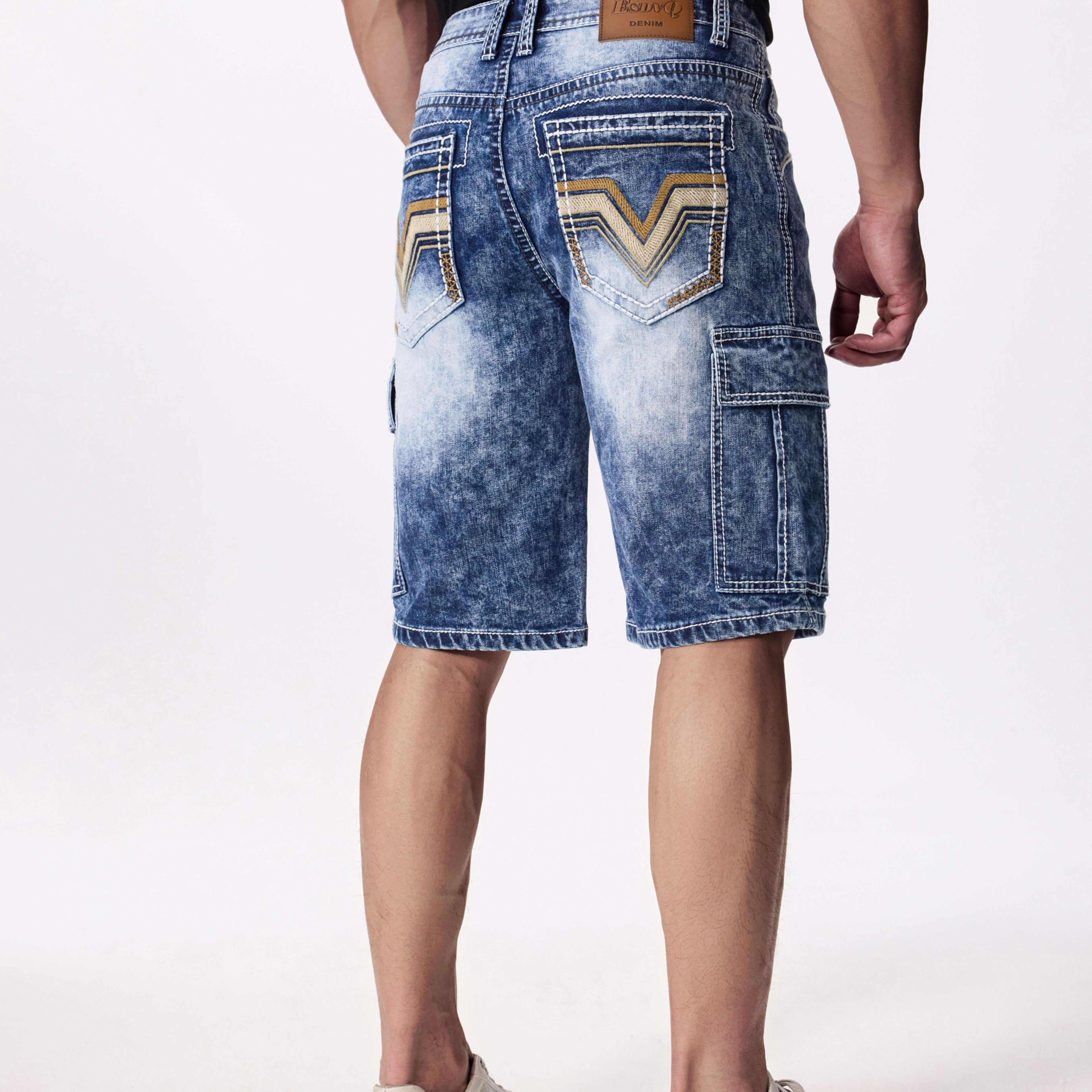 Tyrion | Heren-stretchdenimshort met meerdere zakken en geborduurde, stevige stiksels