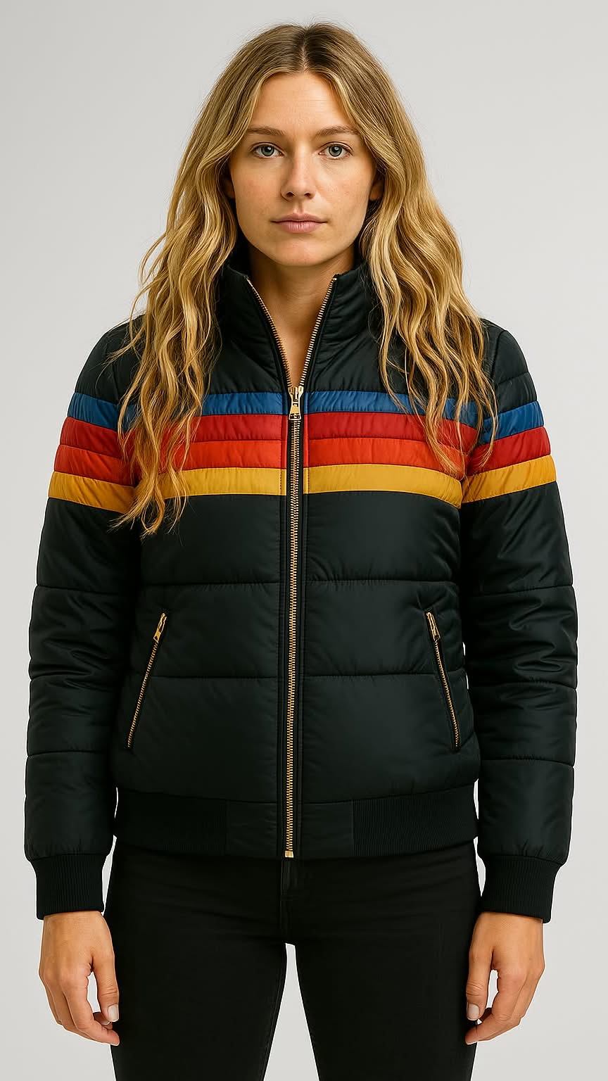 Veylanna | Damen-Steppjacke mit Kapuze, mehrfarbiger Wintermantel, leichte Daunenjacke