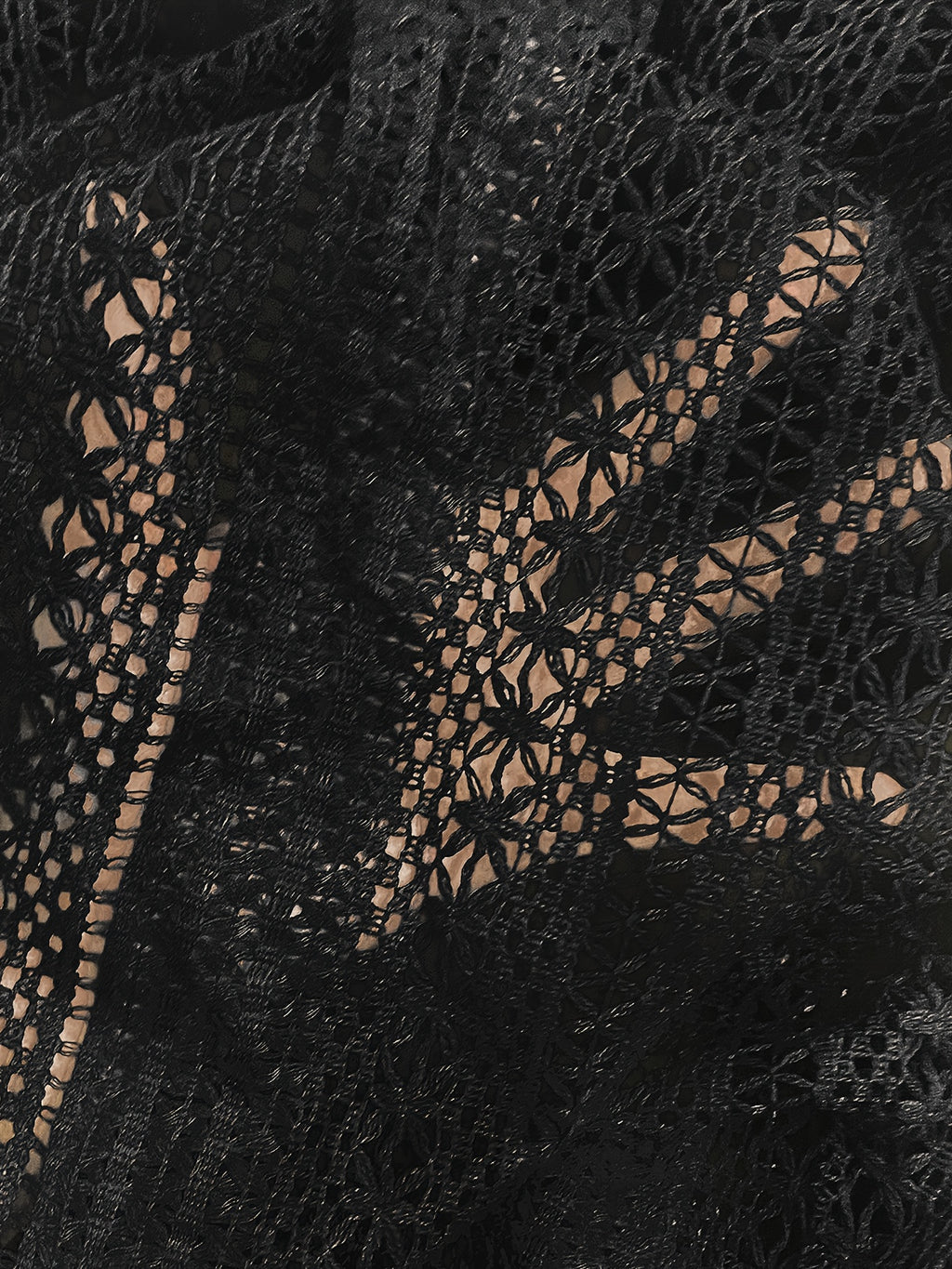 Feylira | Casual damesblouse met V-hals en kant – Lange mouwen, holle brei, knoopsluiting, semi-transparante