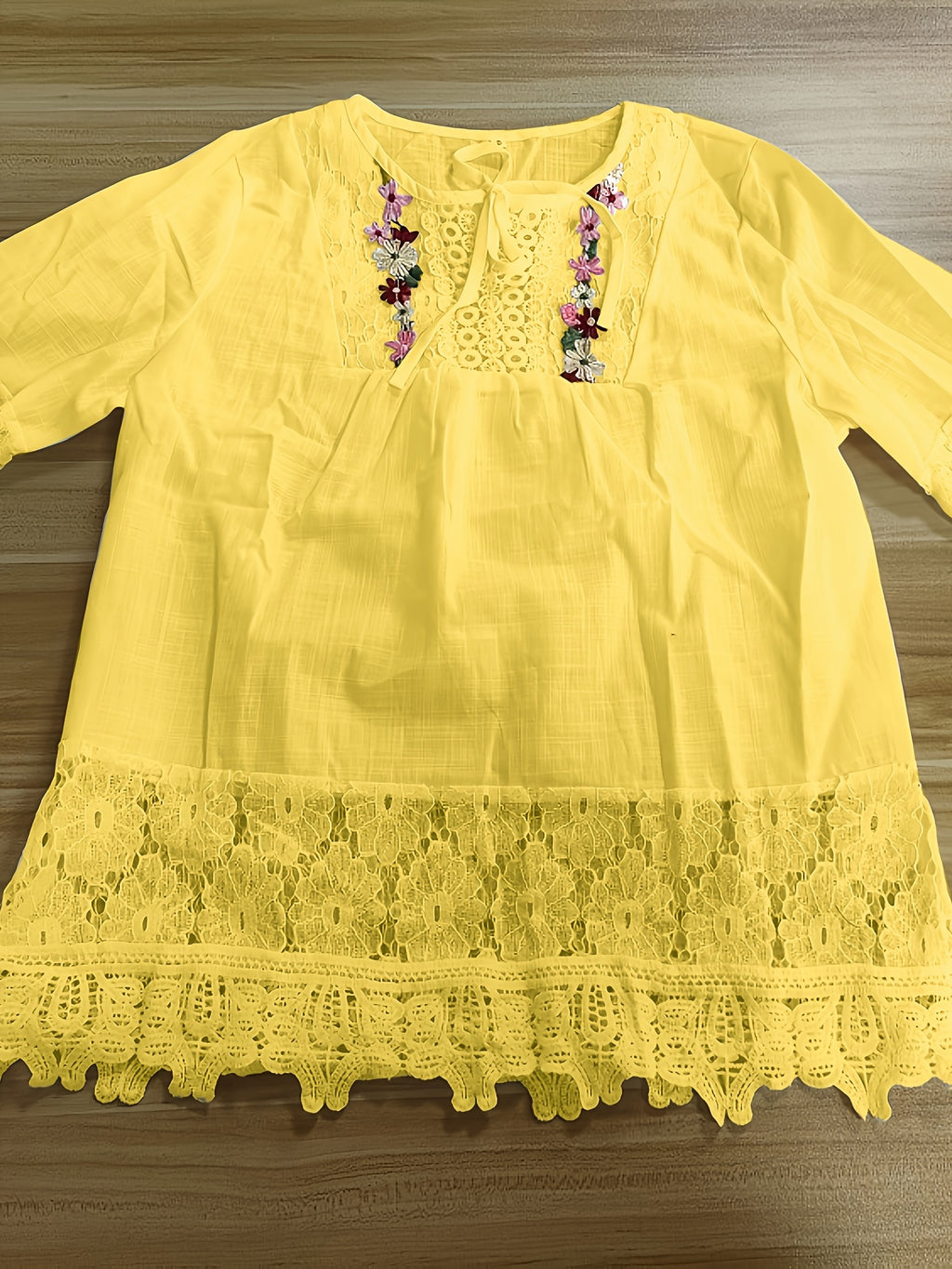 Elarona | Damesblouse met kanten patchwork – Lente/zomer-top met lange mouwen