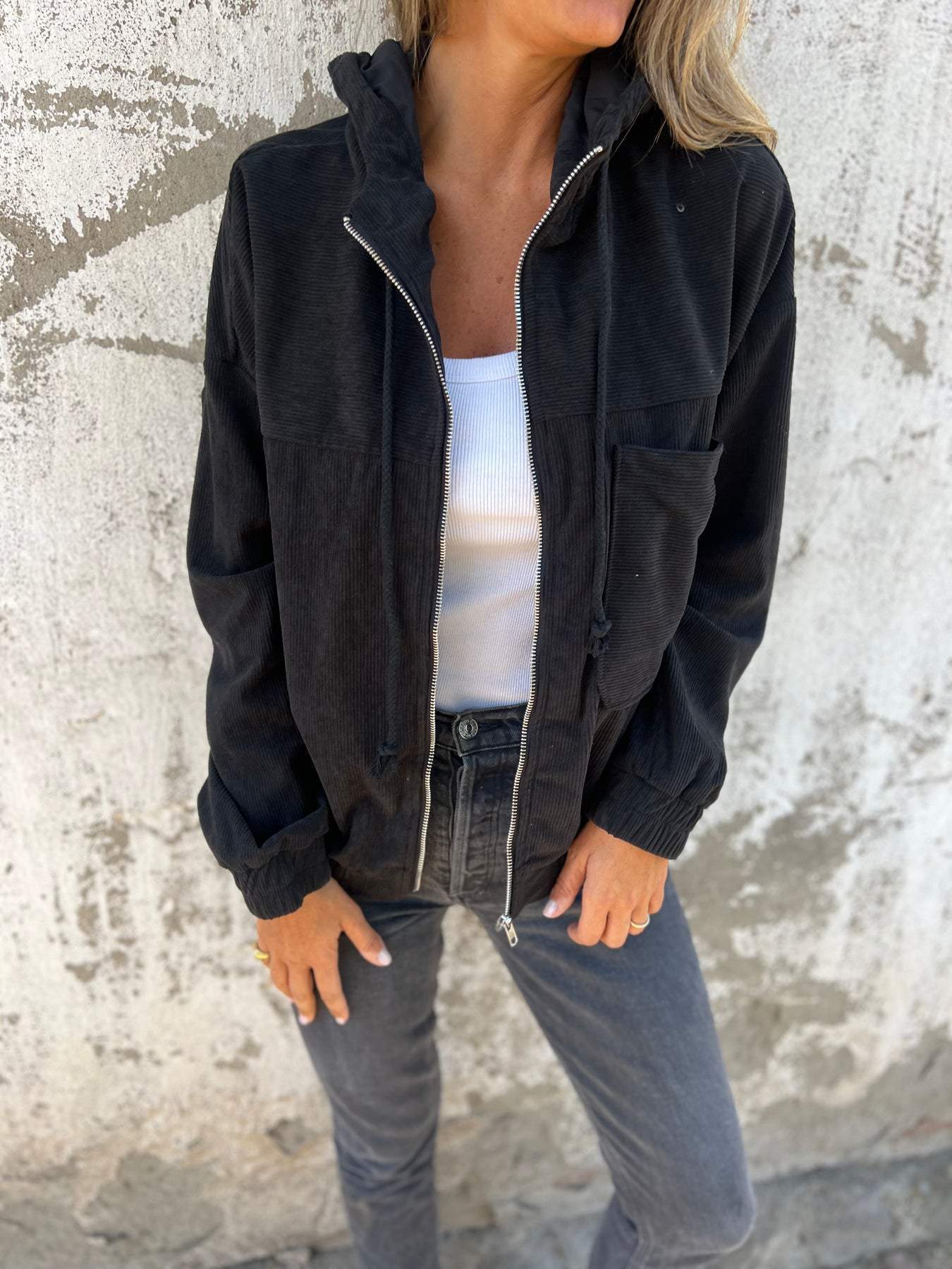 Avelithra | Veste à capuche en velours côtelé pour femme – Confortable, coupe décontractée, vêtement d'extérieur casual