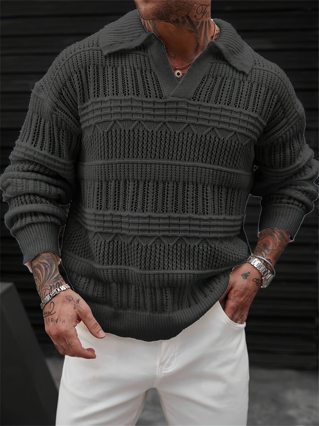 Zayrik | Heren Gebreide Trui met Kraag – Herfst Winter Pullover met Lange Mouwen
