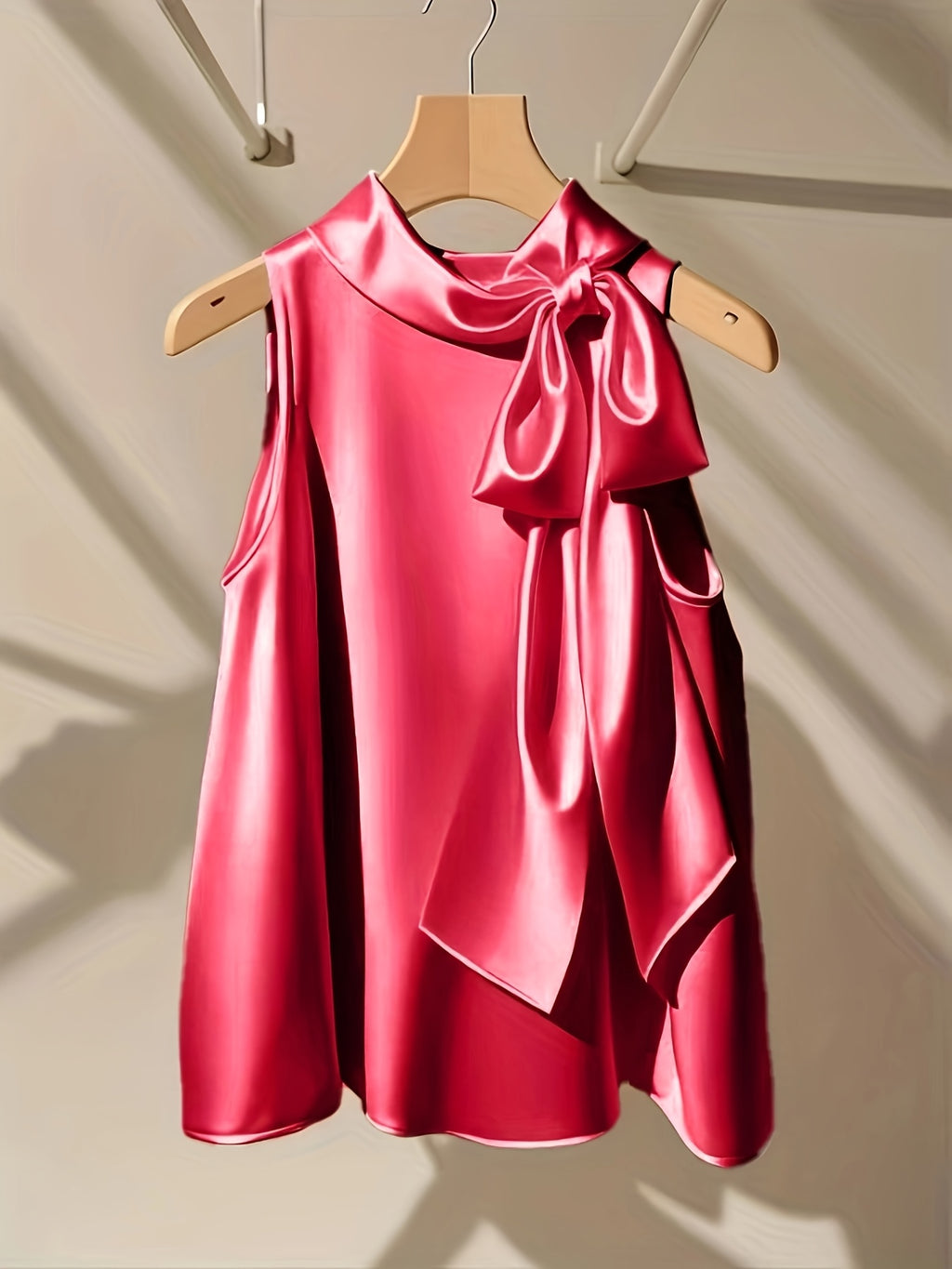 Azae | Mouwloze damesblouse met strik, elegant, effen, ronde hals