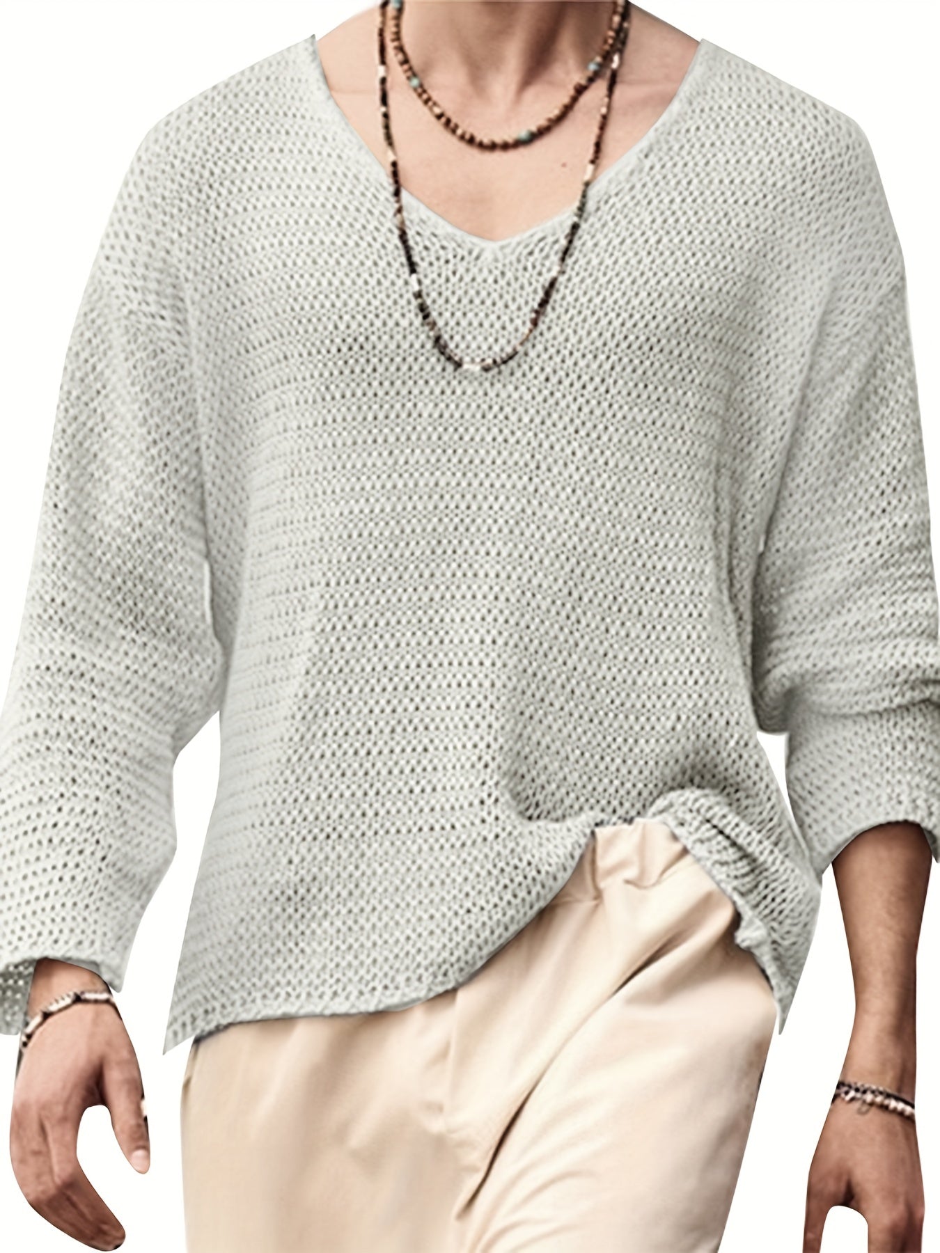 Hanno | Heren V-hals Lange Mouwen Hol gebreide Top - Casual, Lichtgewicht & Stijlvol Overhemd