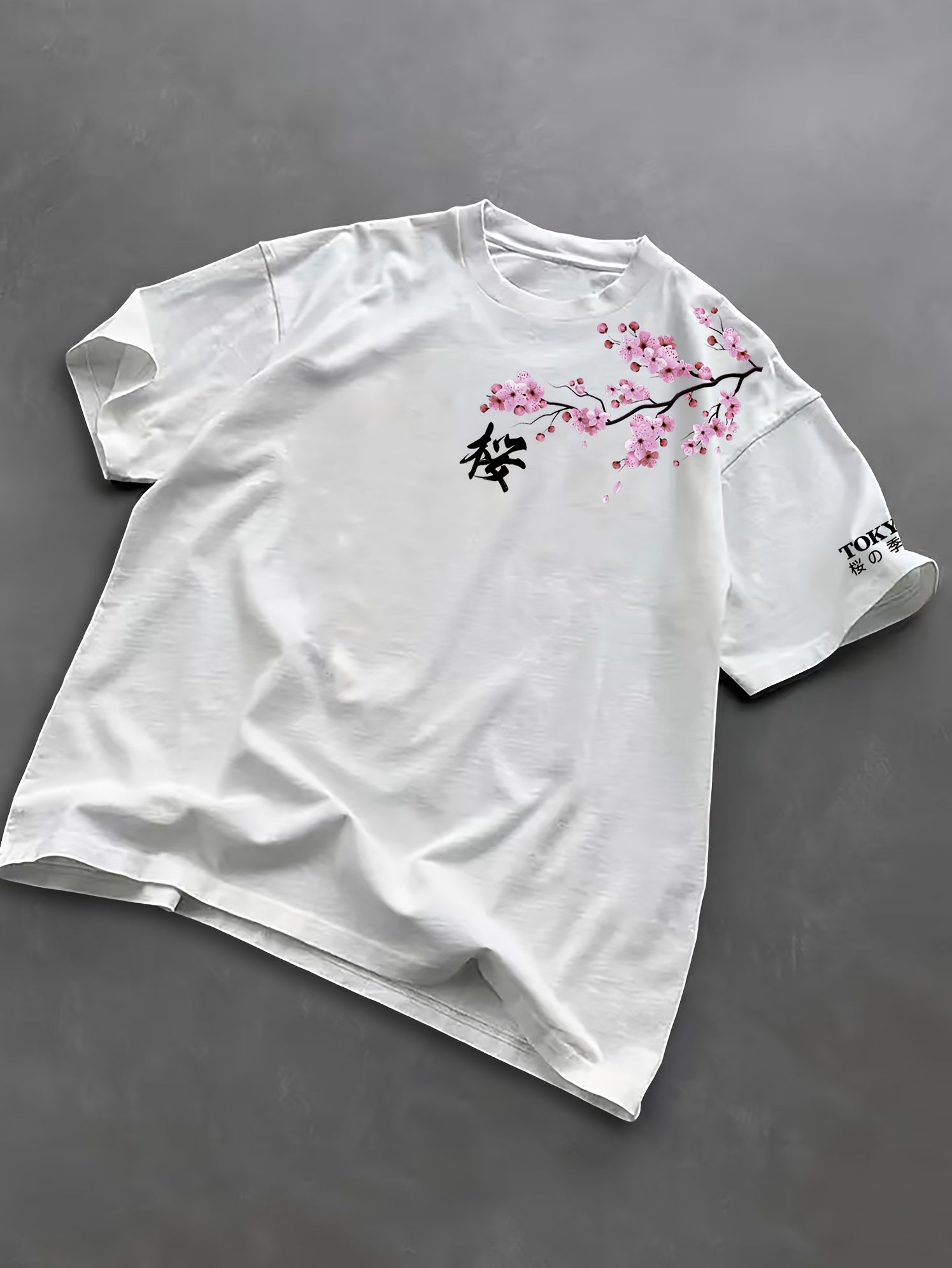 Lucian | Heren T-shirt met Japanse kersenbloesemprint – Streetwear casual T-shirt met korte mouwen