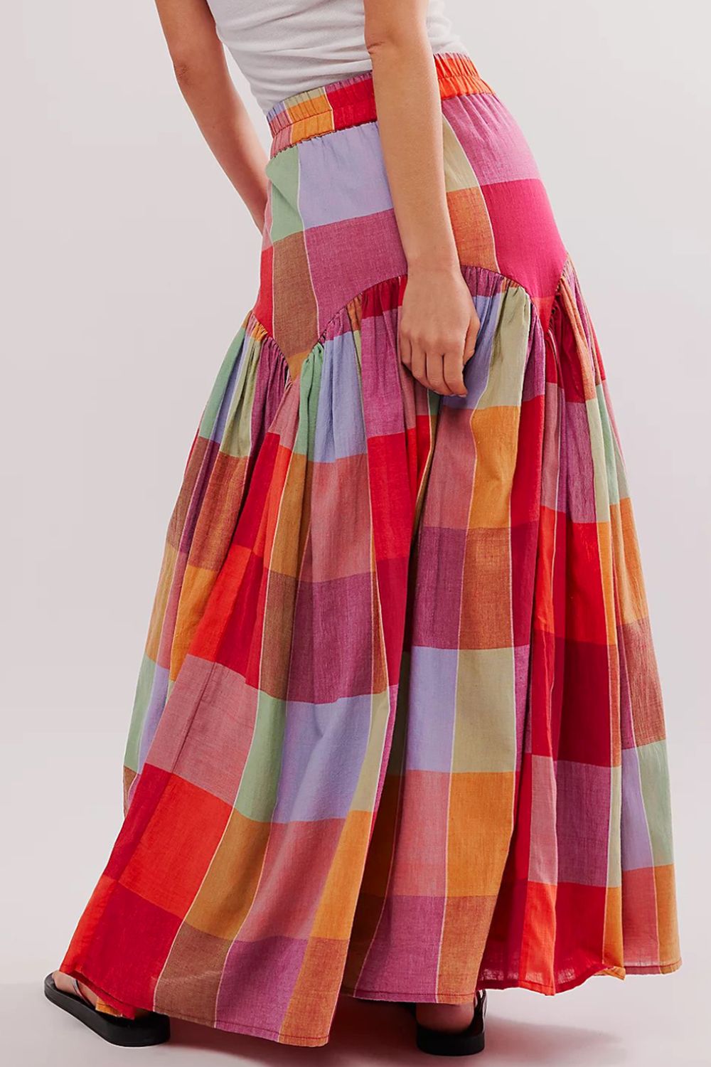 Fyra | Dames color block maxi rok – Hoge taille elastische tailleband